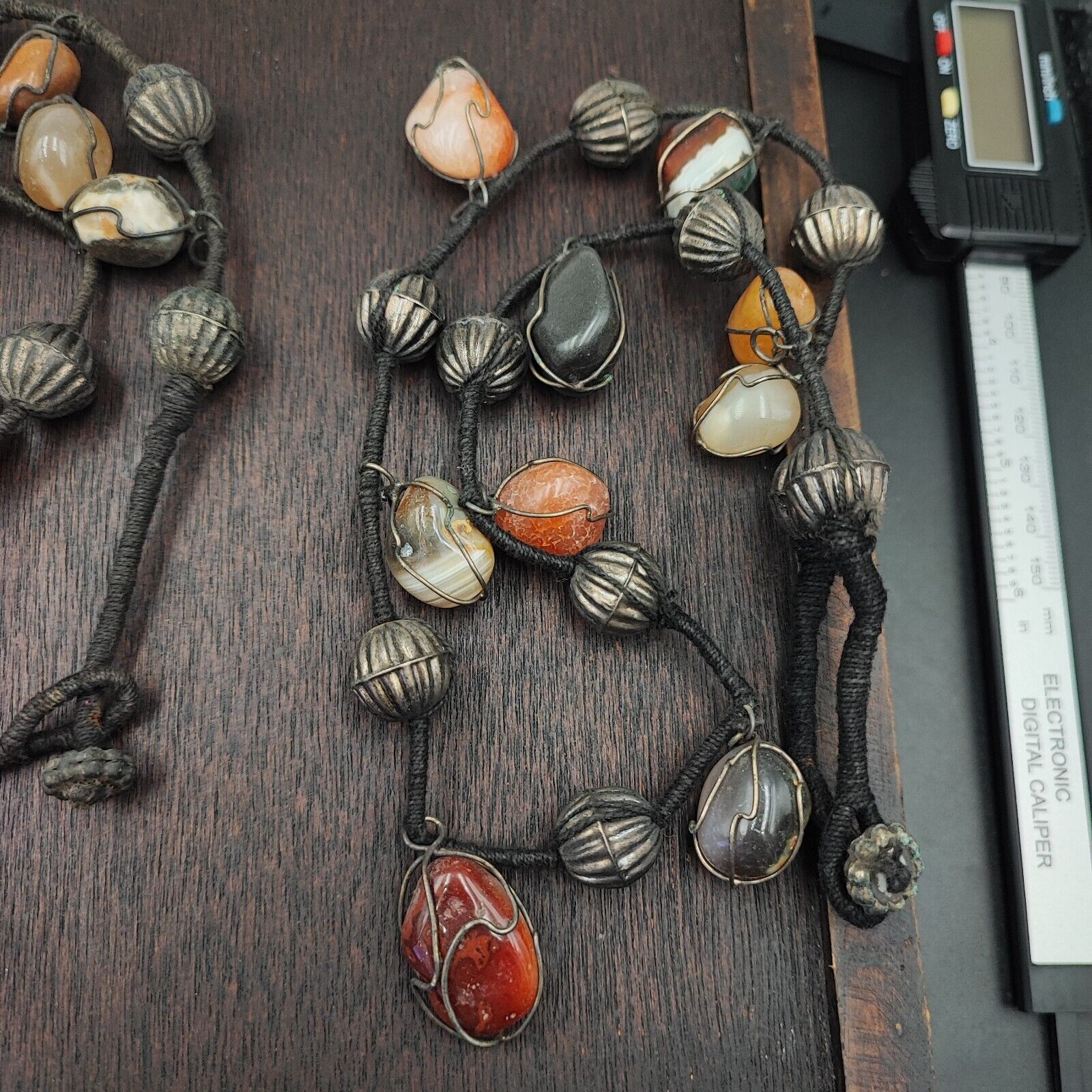 Lot 3 Rusted Tibetan Silver Nepalese Agate Stone Antique Jewelry Necklace N46