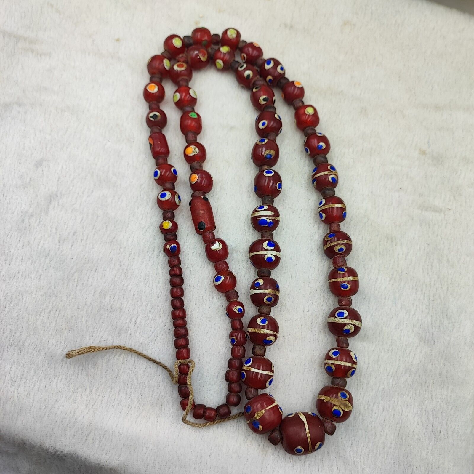 Vintage Venetian Eye Beads Trade beads red skunk beads Long Necklace 28"