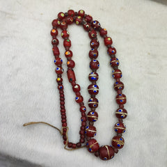 Vintage Venetian Eye Beads Trade beads red skunk beads Long Necklace 28"