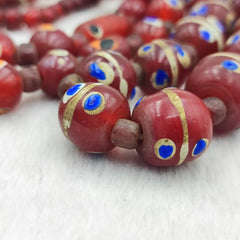 Vintage Venetian Eye Beads Trade beads red skunk beads Long Necklace 28"
