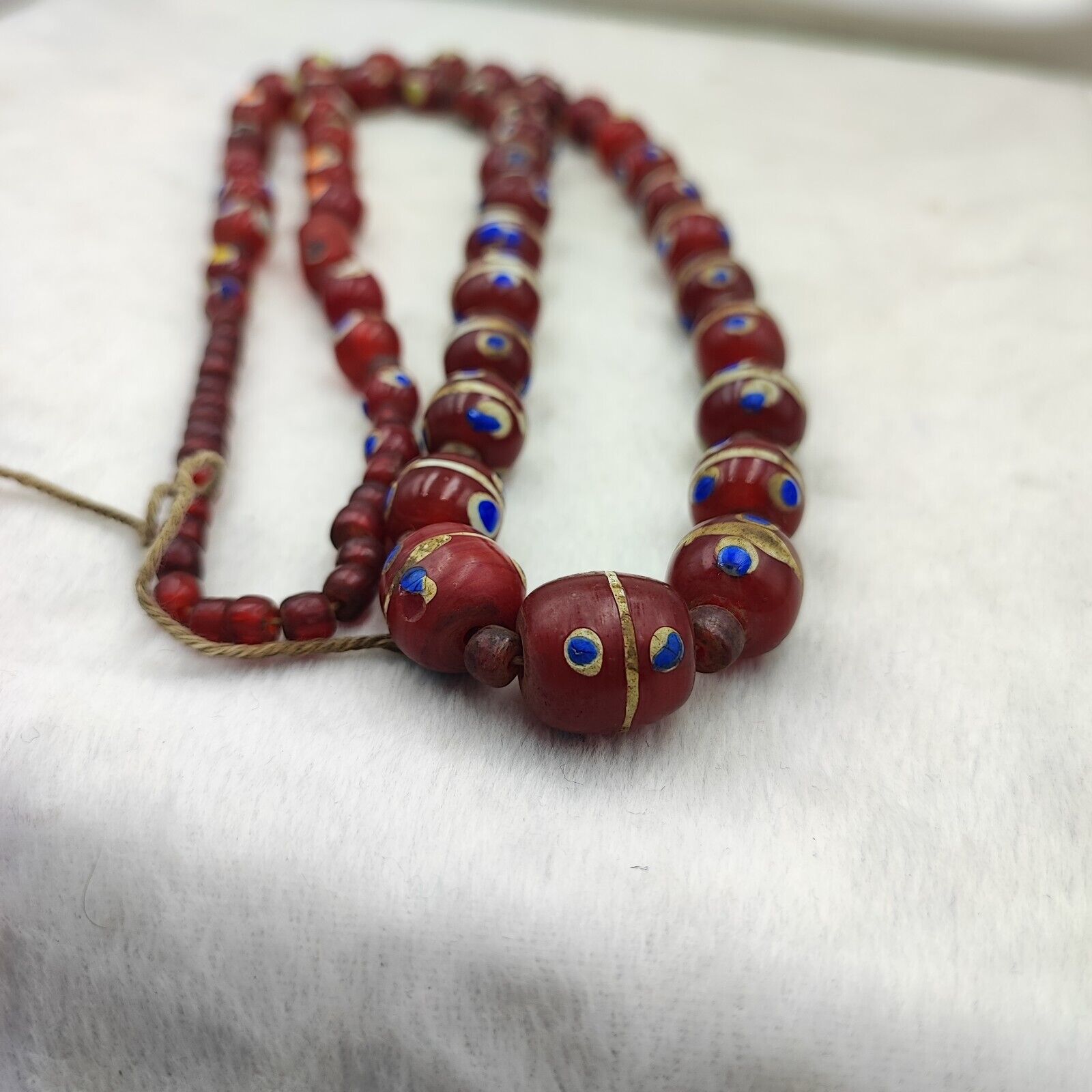 Vintage Venetian Eye Beads Trade beads red skunk beads Long Necklace 28"