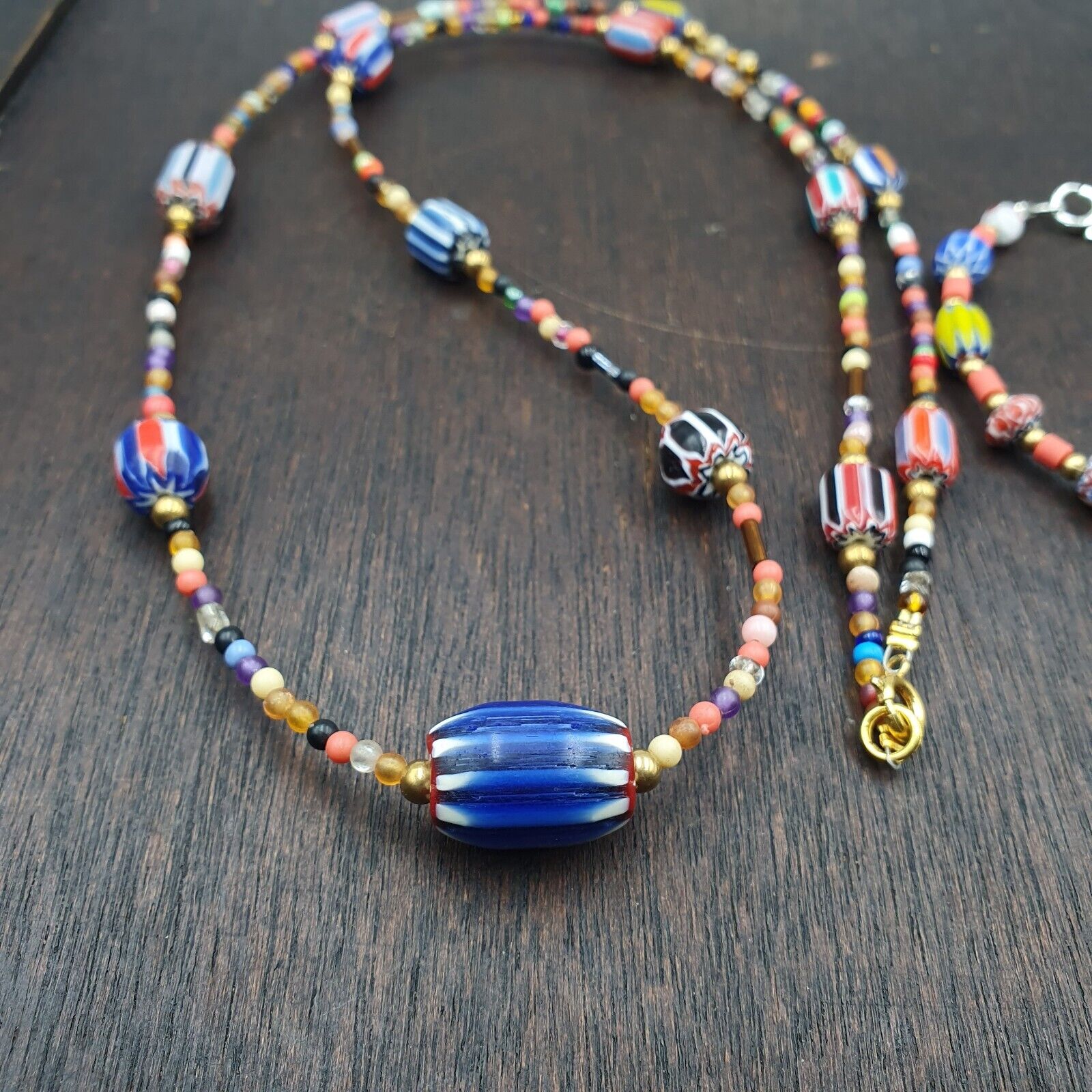 Set Vintage Venetian Style beads Old Glass Chevron Beads Long Necklace