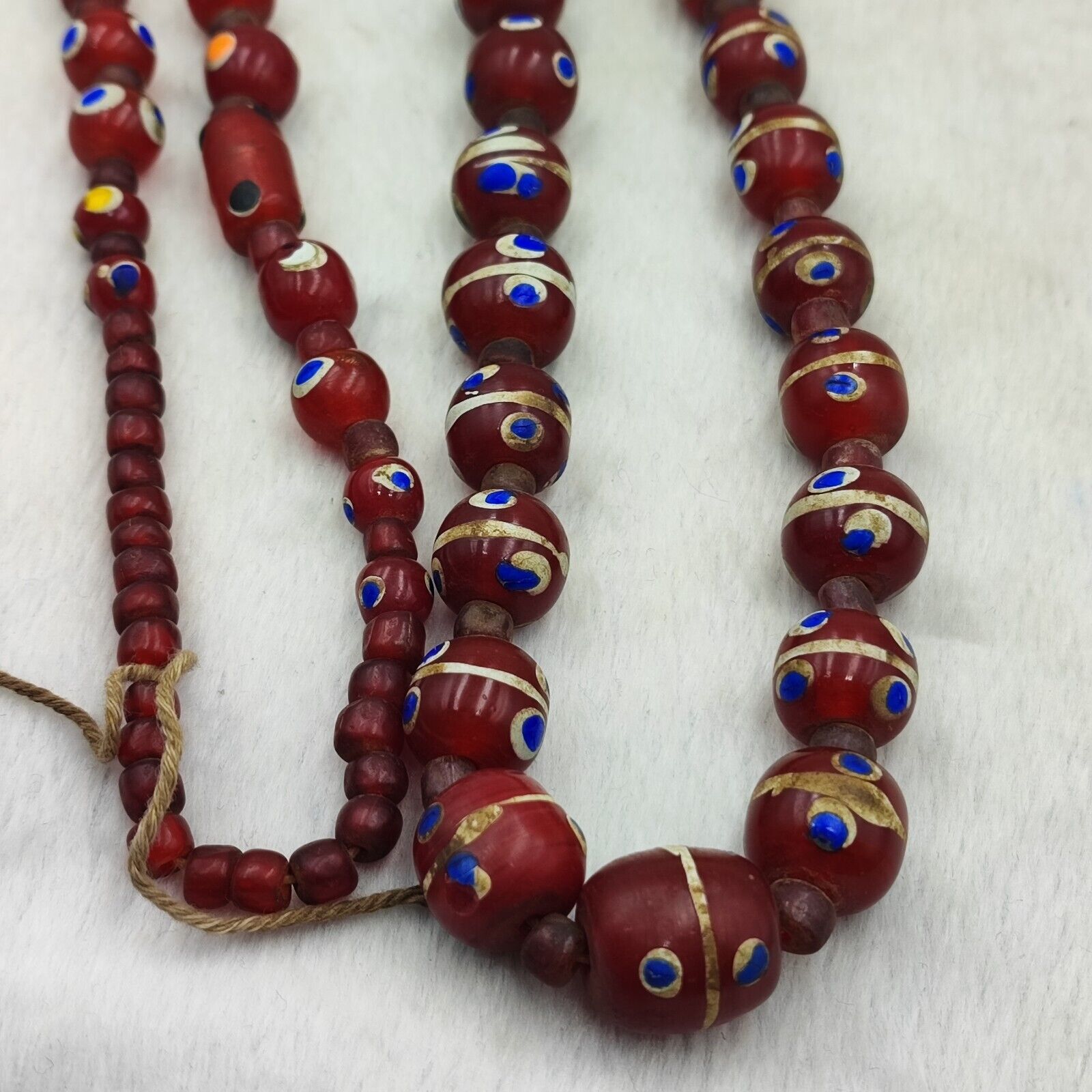 Vintage Venetian Eye Beads Trade beads red skunk beads Long Necklace 28"