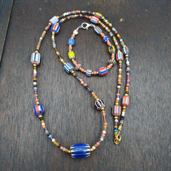 Set Vintage Venetian Style beads Old Glass Chevron Beads Long Necklace