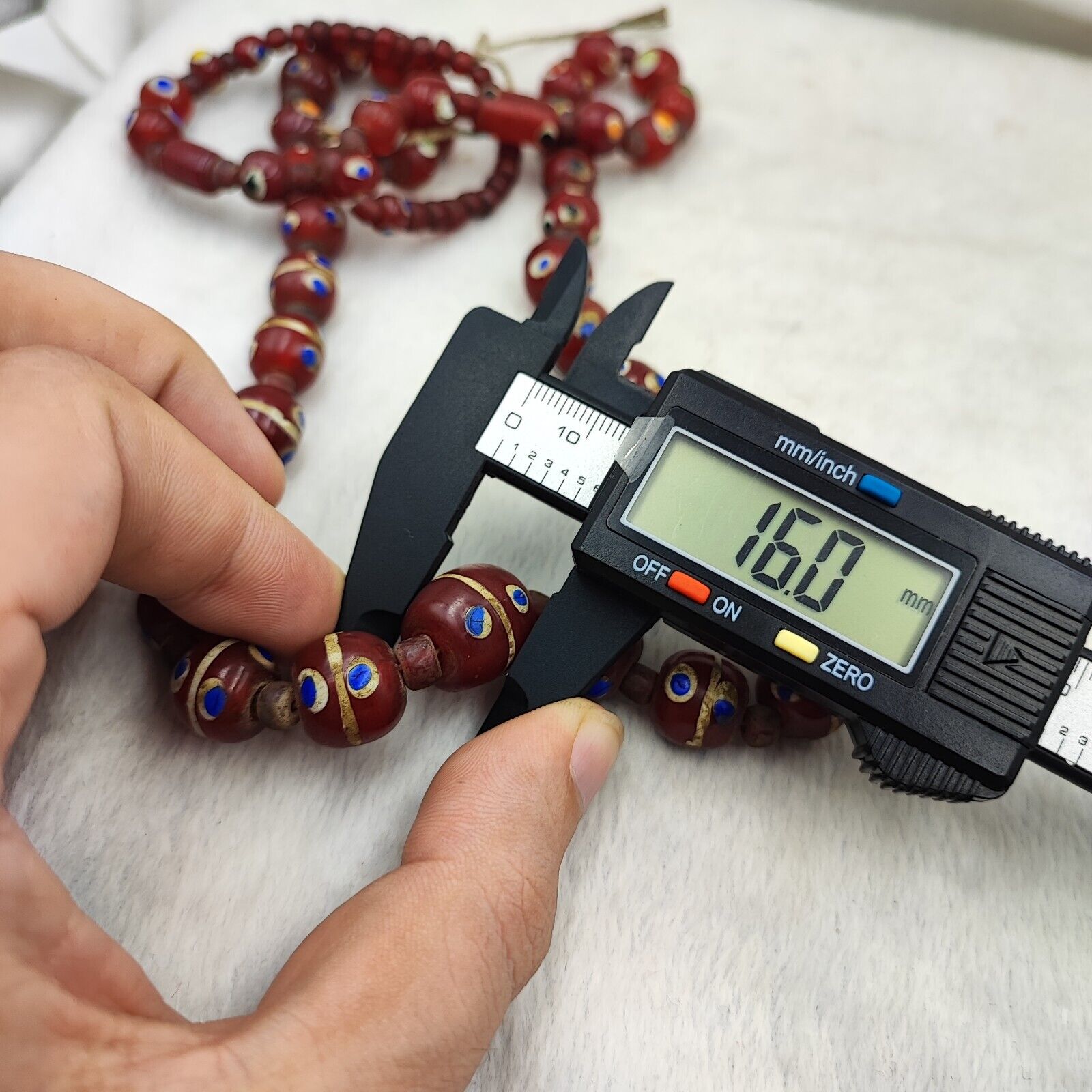 Vintage Venetian Eye Beads Trade beads red skunk beads Long Necklace 28"