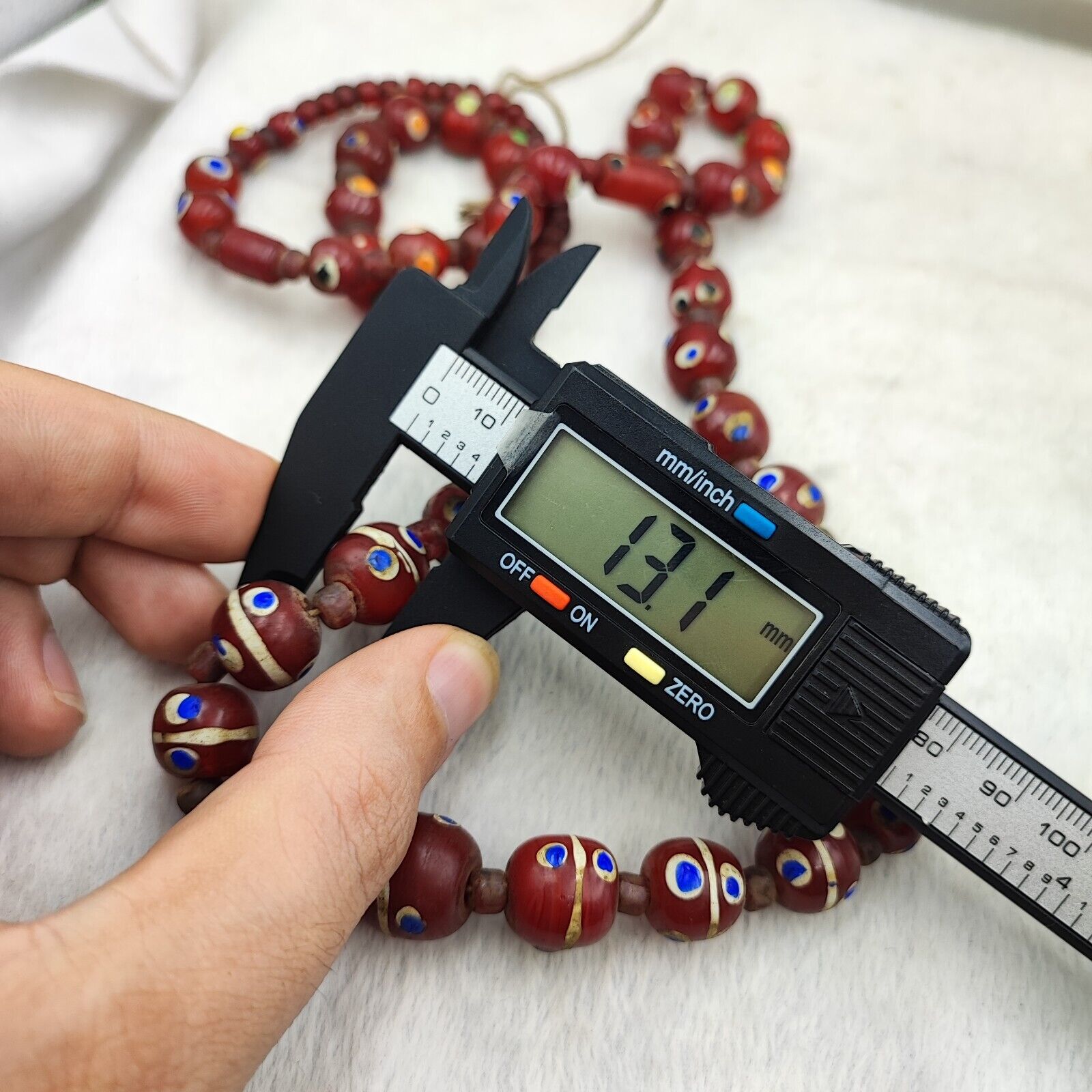 Vintage Venetian Eye Beads Trade beads red skunk beads Long Necklace 28"