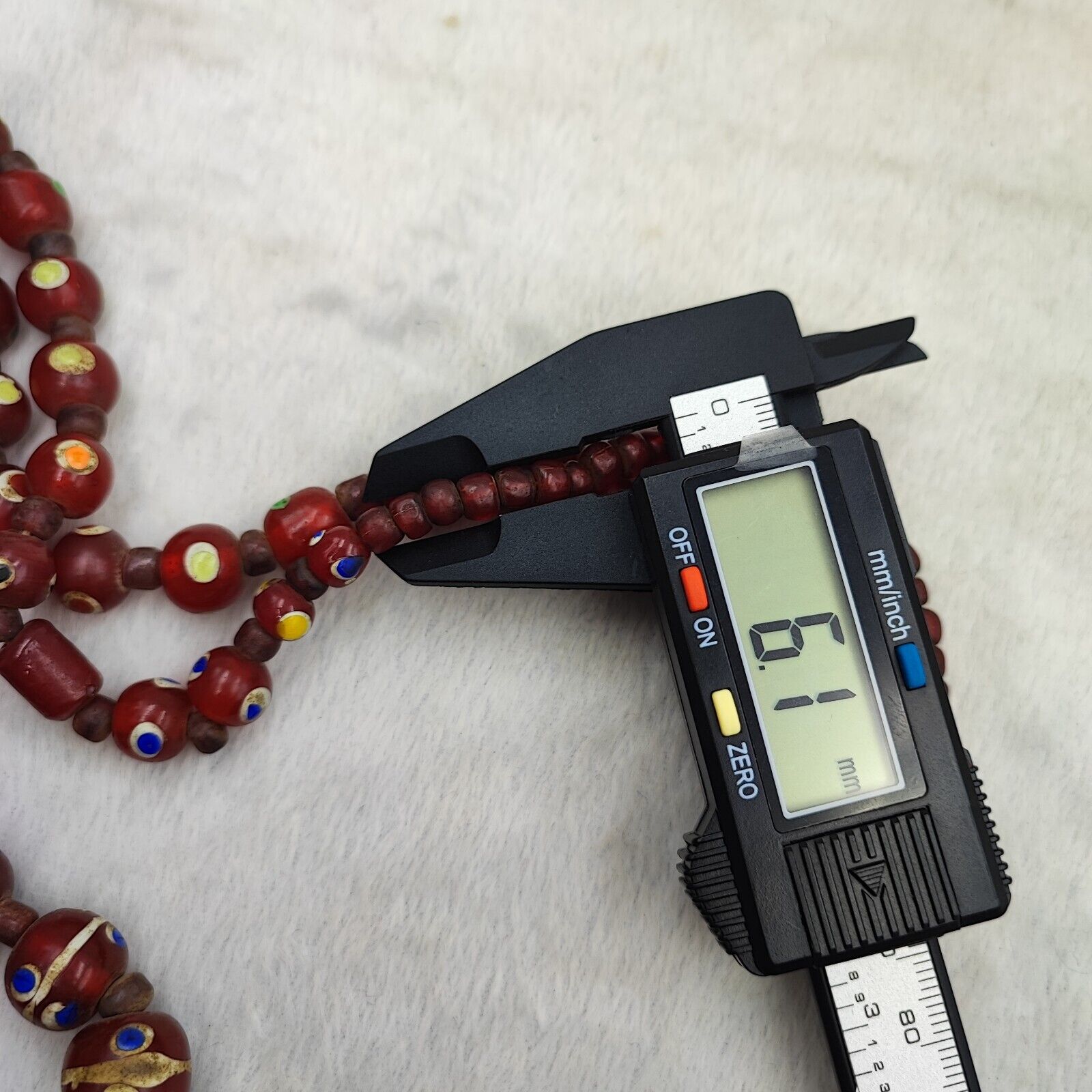 Vintage Venetian Eye Beads Trade beads red skunk beads Long Necklace 28"