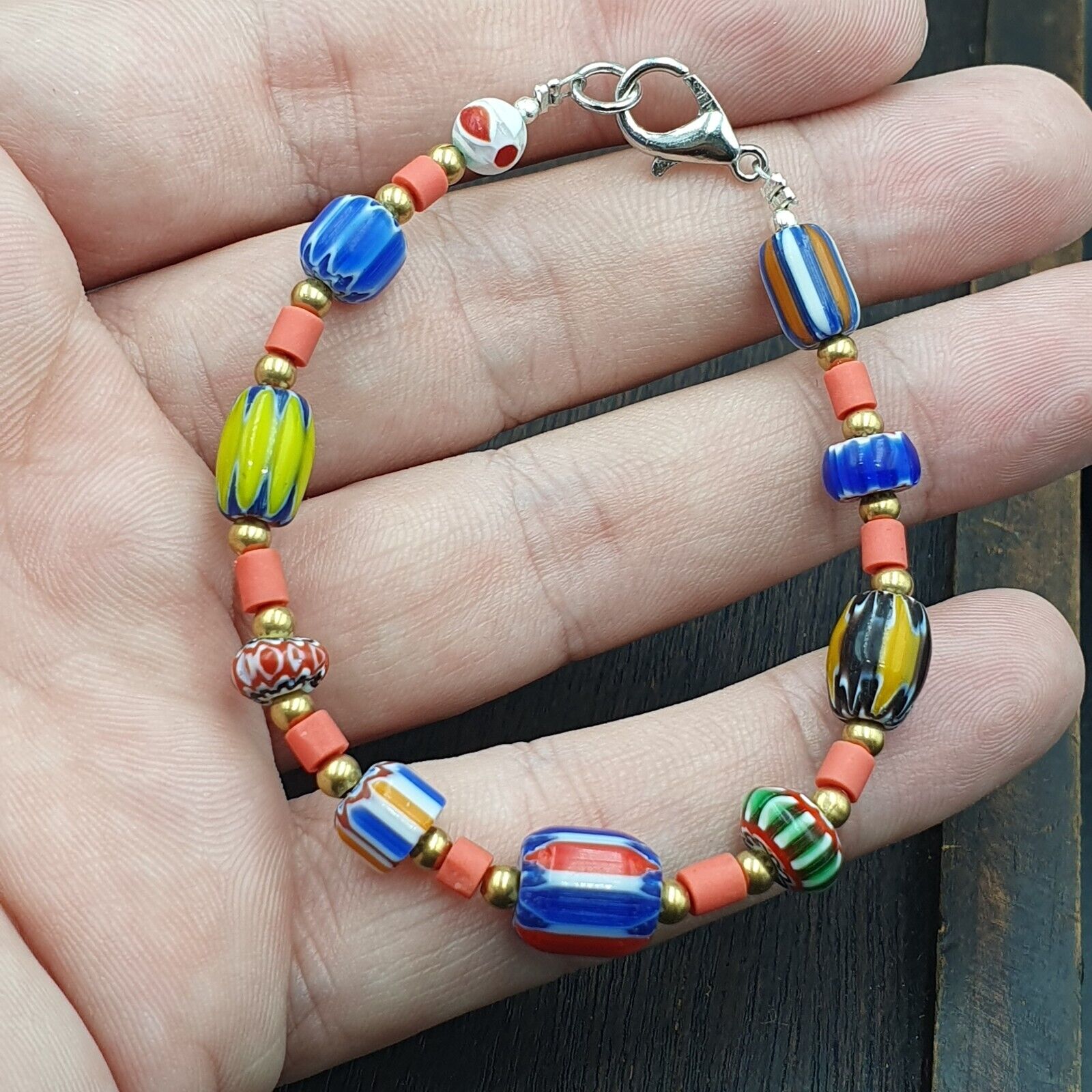 Set Vintage Venetian Style beads Old Glass Chevron Beads Long Necklace