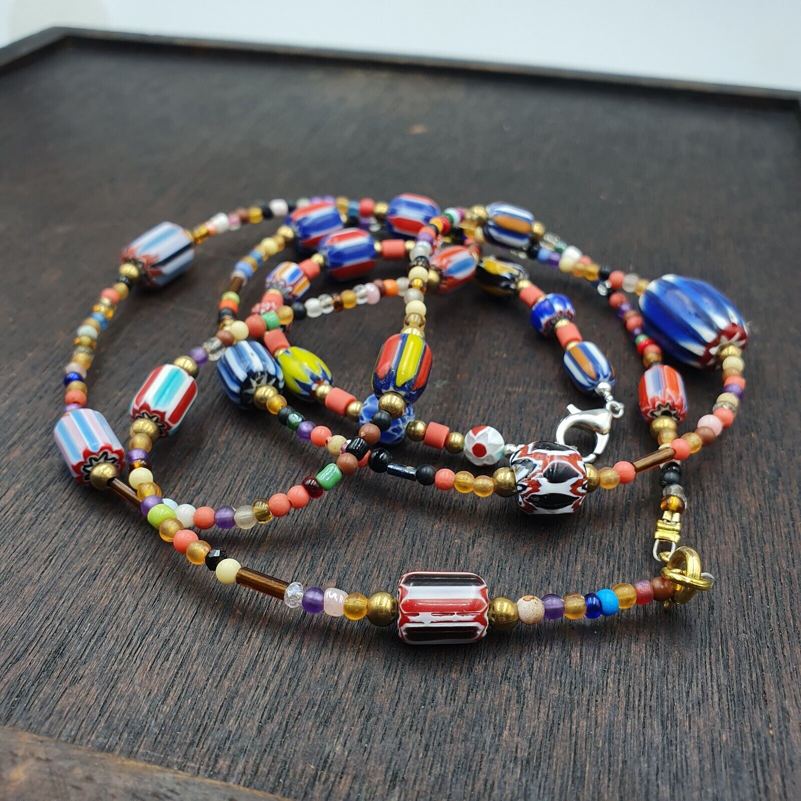 Set Vintage Venetian Style beads Old Glass Chevron Beads Long Necklace