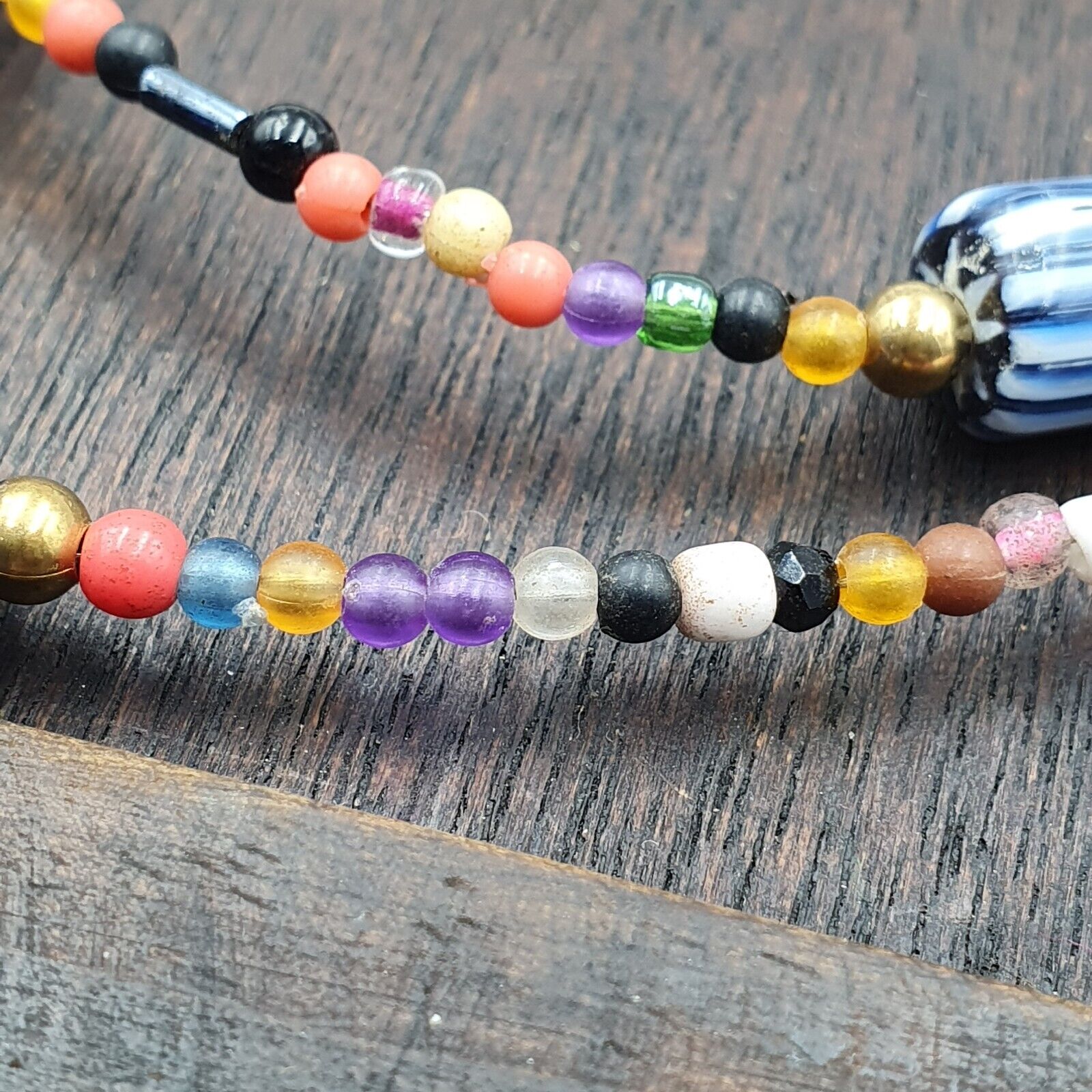 Set Vintage Venetian Style beads Old Glass Chevron Beads Long Necklace