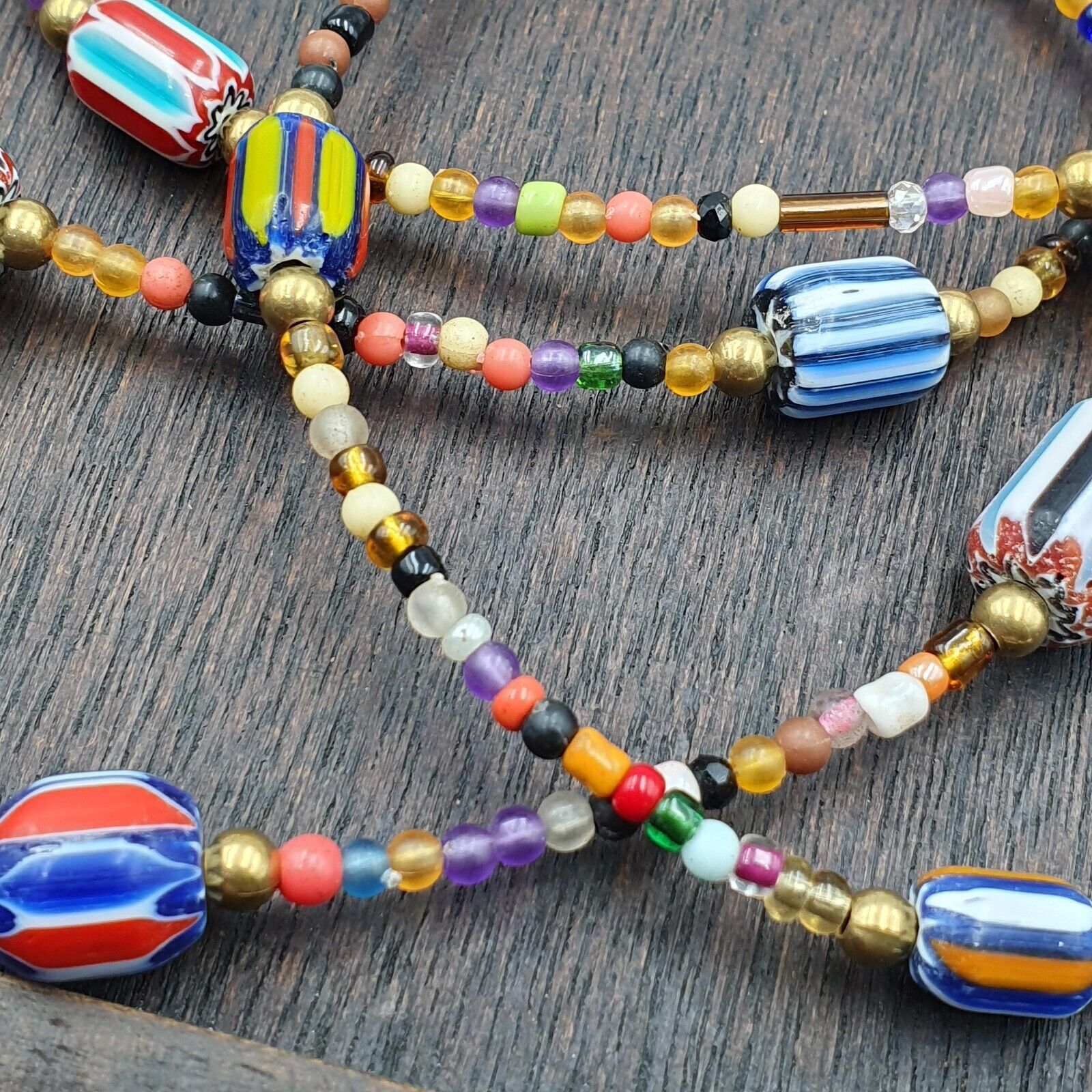 Set Vintage Venetian Style beads Old Glass Chevron Beads Long Necklace