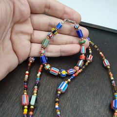 Set of Vintage Venetian Style Old African Glass Chevron Beads Long Necklace