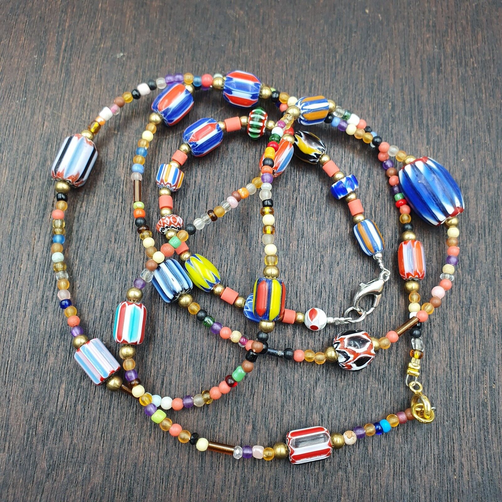 Set Vintage Venetian Style beads Old Glass Chevron Beads Long Necklace