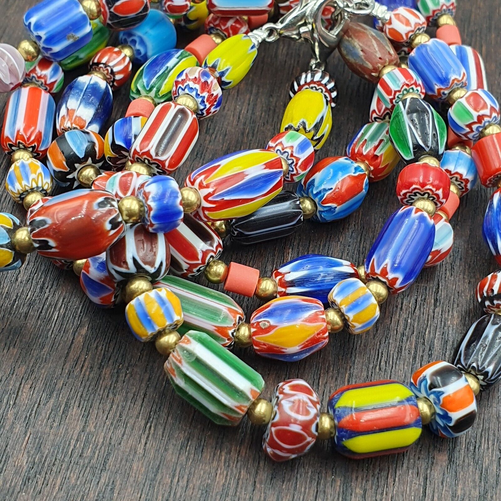 Vintage Venetian Style Old African Glass Chevron Beads Bracelets