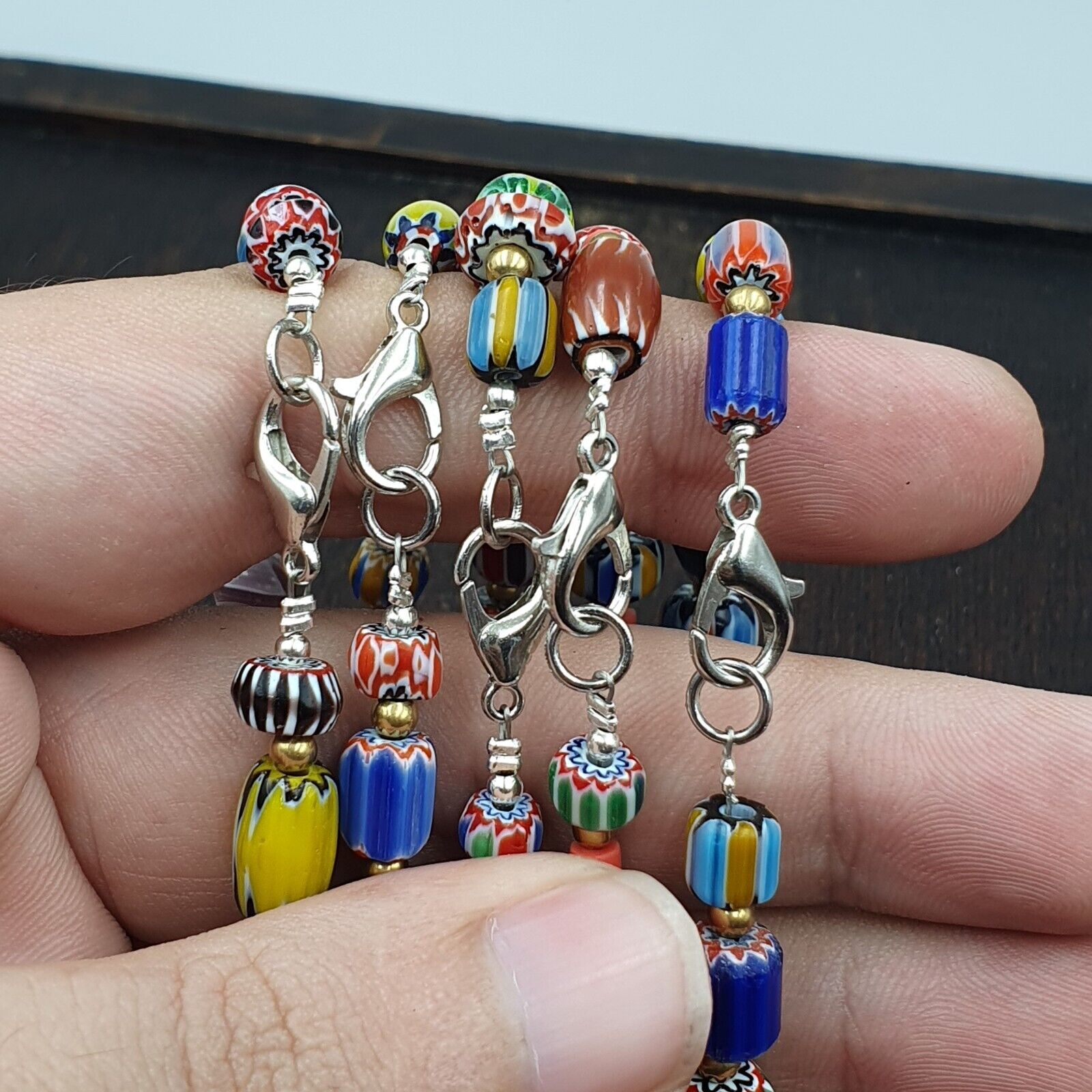 Vintage Venetian Style Old African Glass Chevron Beads Bracelets