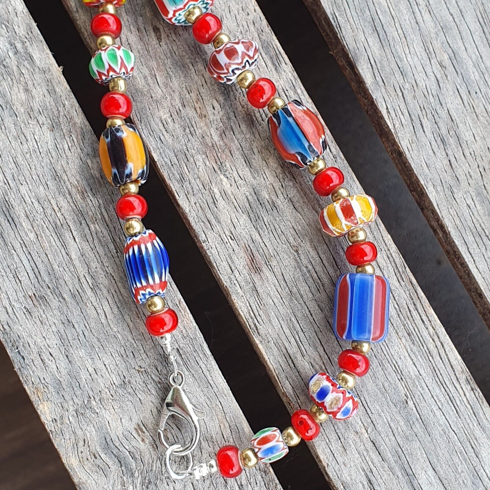 Colorful Chevron and White Heart Venetian Beads Glass Beads Necklace NCC-8