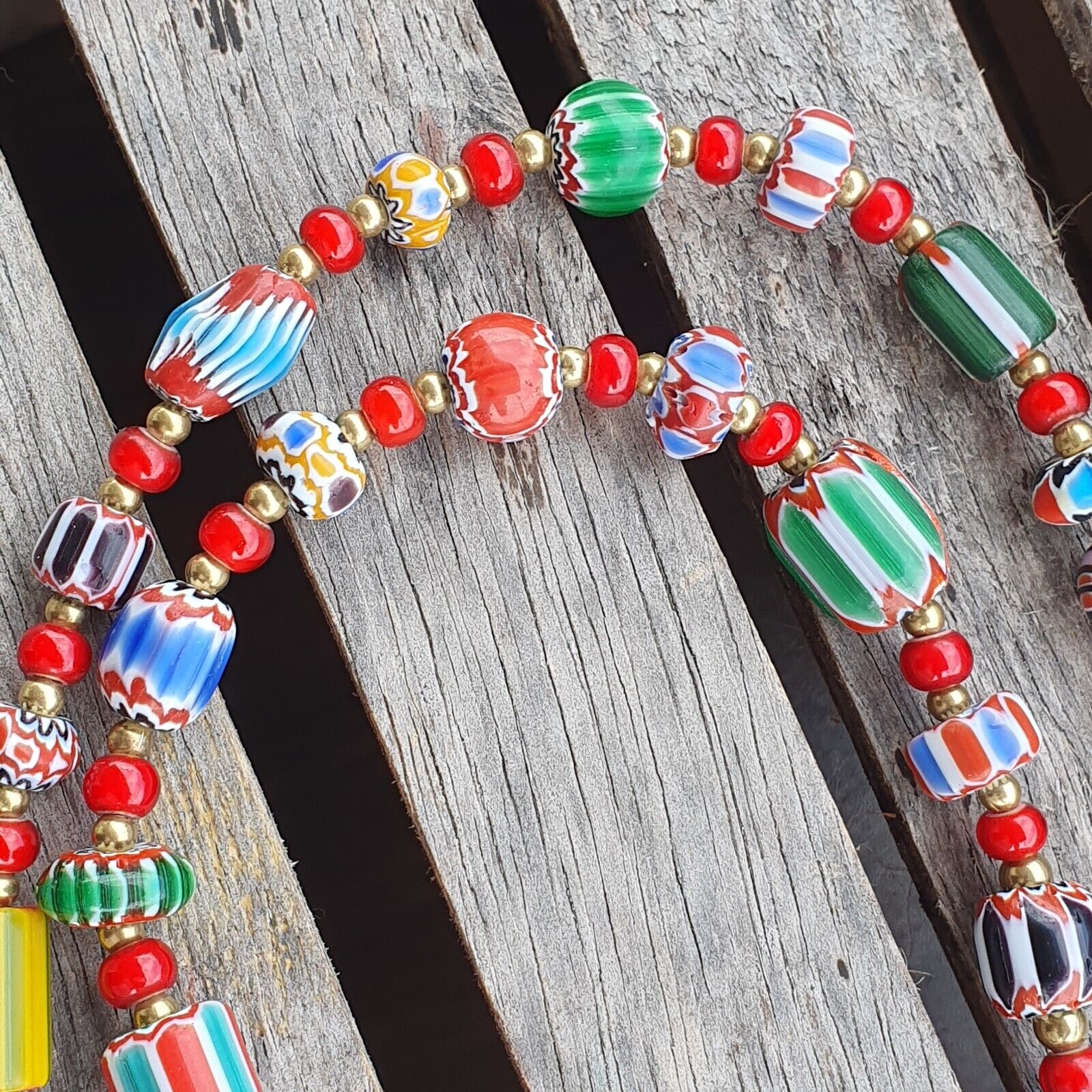 Colorful Chevron and White Heart Venetian Beads Glass Beads Necklace NCC-8