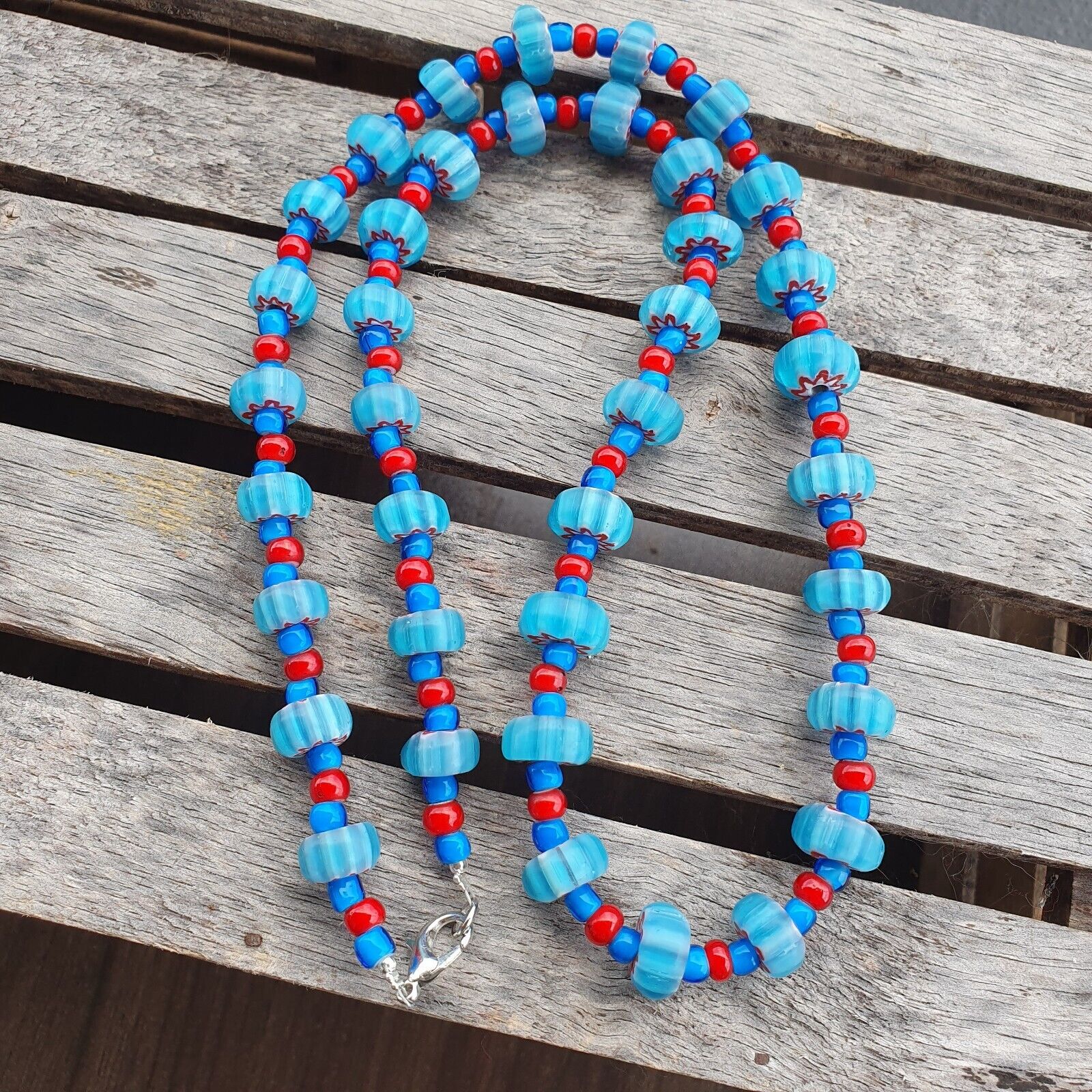 Colorful Chevron and White Heart Venetian Beads Glass Beads Necklace NCC-2