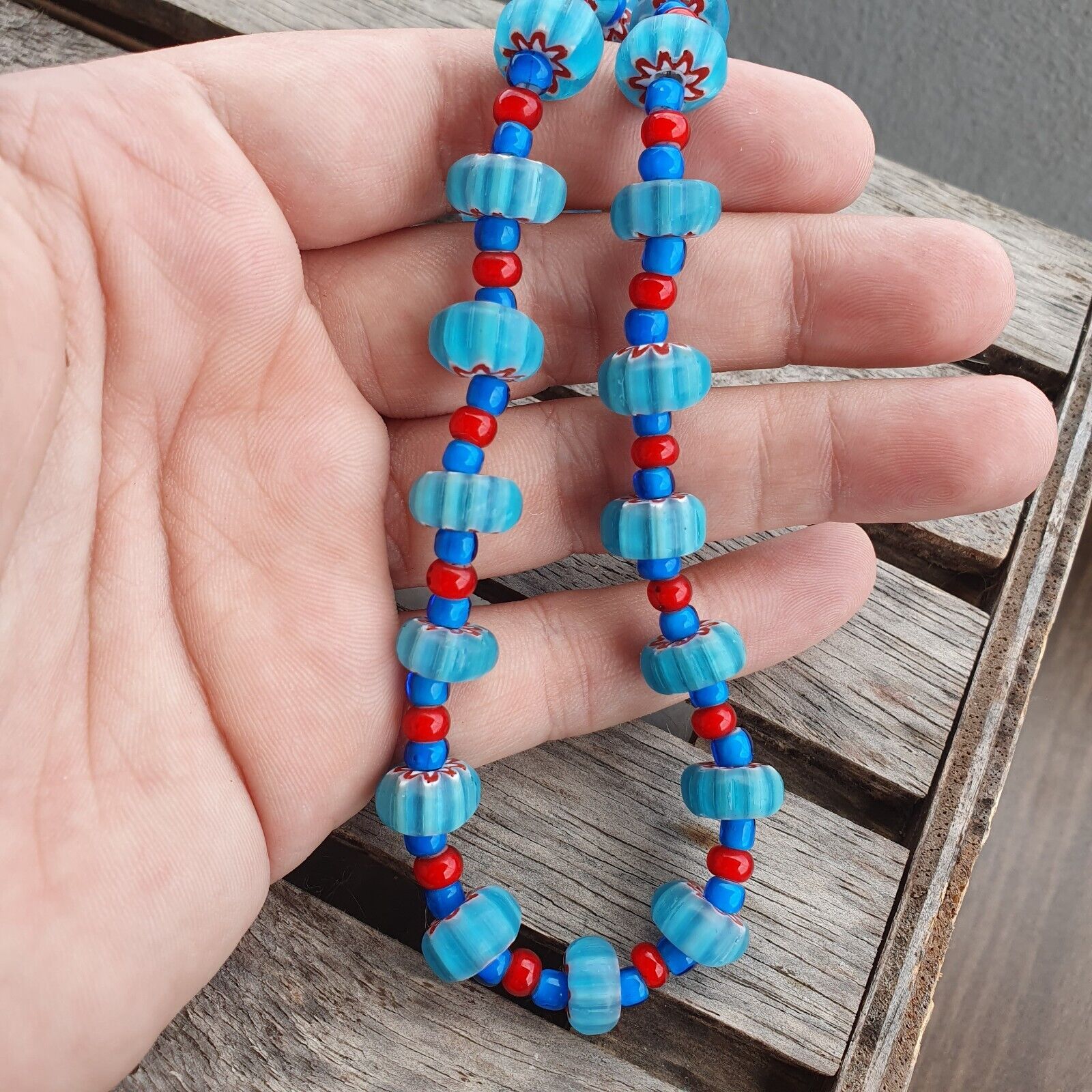 Colorful Chevron and White Heart Venetian Beads Glass Beads Necklace NCC-2