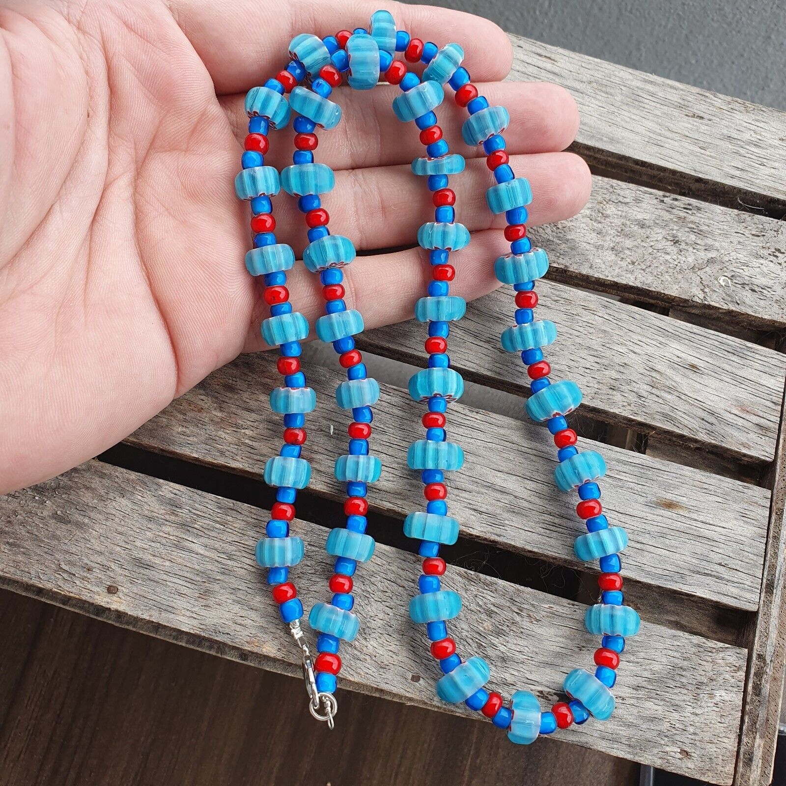 Colorful Chevron and White Heart Venetian Beads Glass Beads Necklace NCC-2