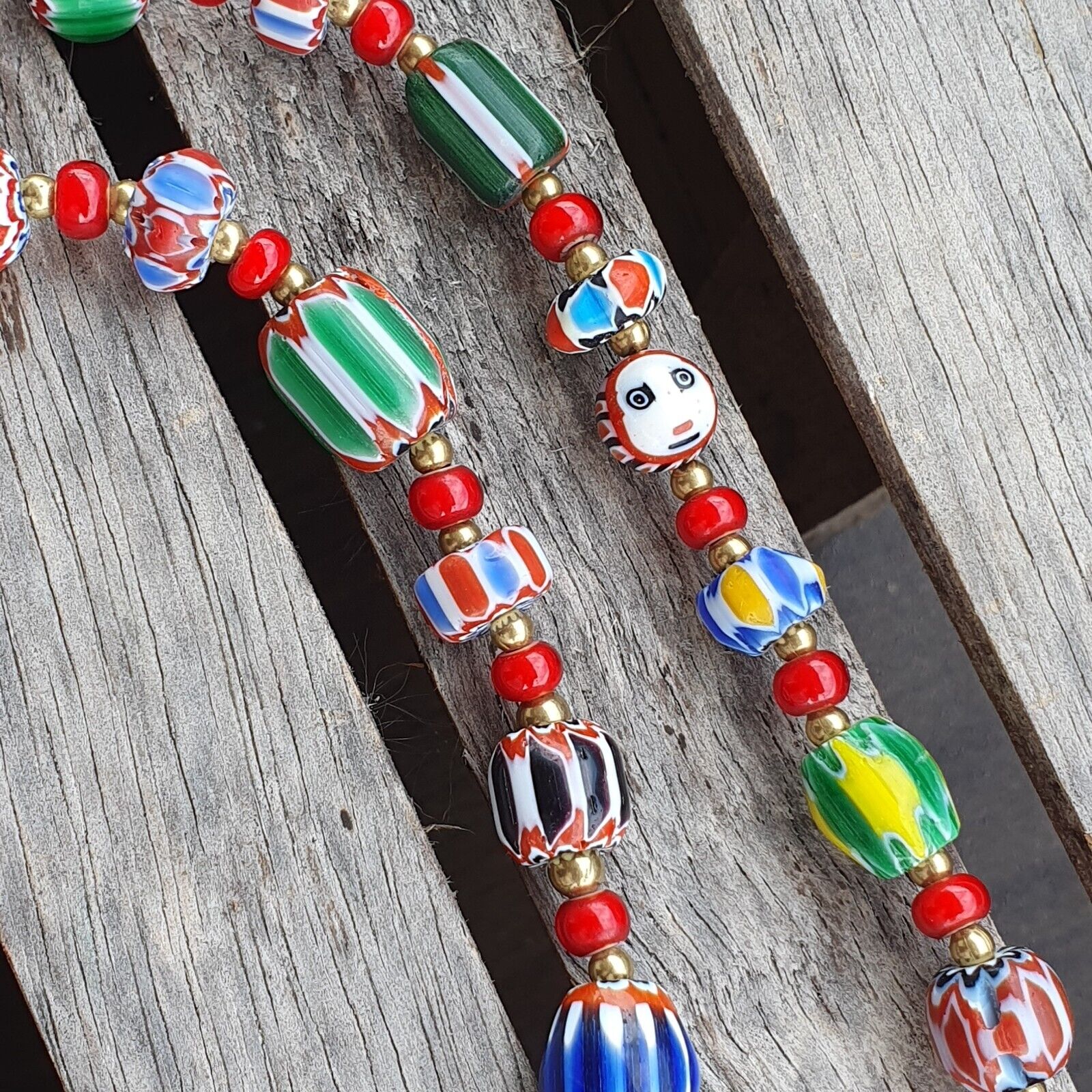 Colorful Chevron and White Heart Venetian Beads Glass Beads Necklace NCC-8
