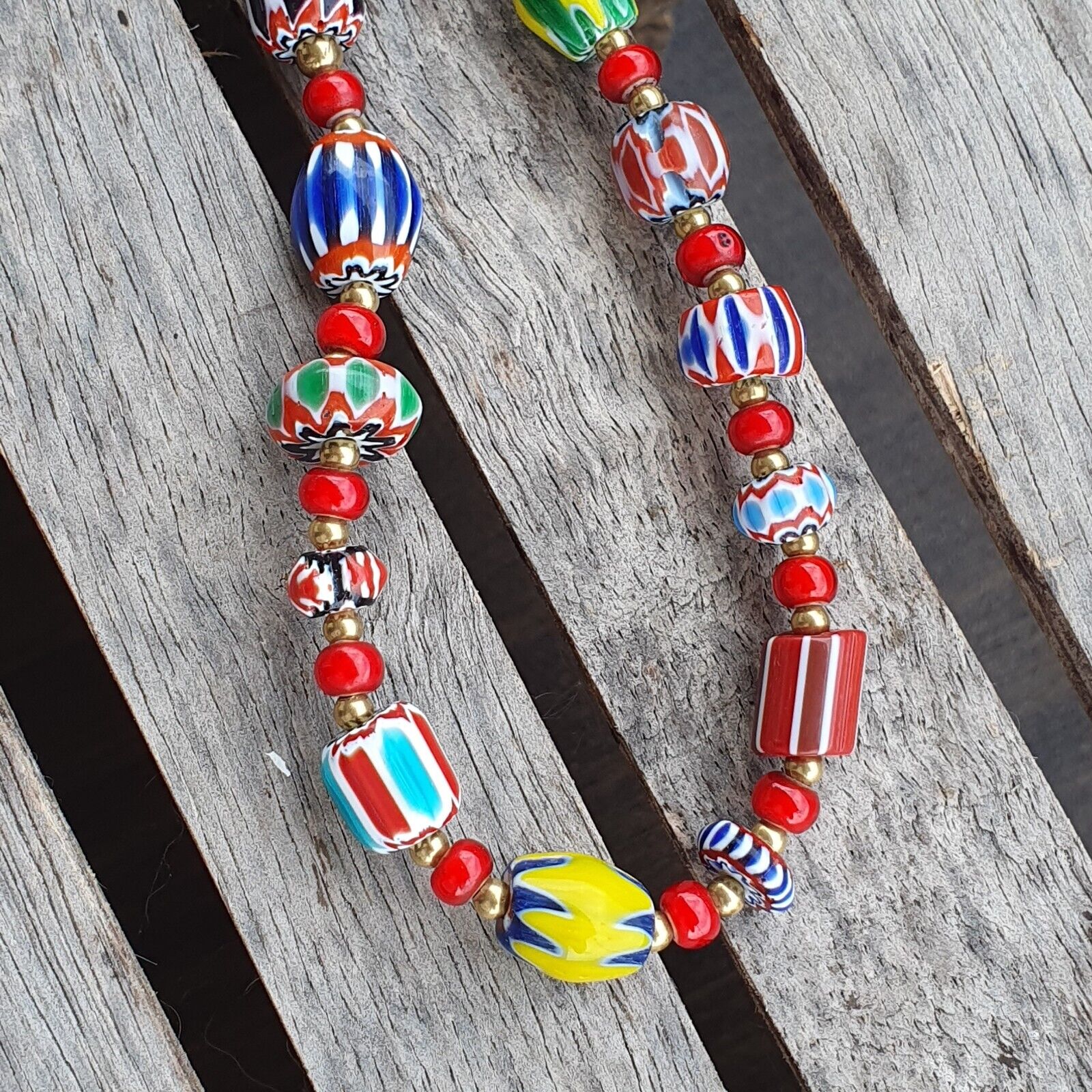 Colorful Chevron and White Heart Venetian Beads Glass Beads Necklace NCC-8