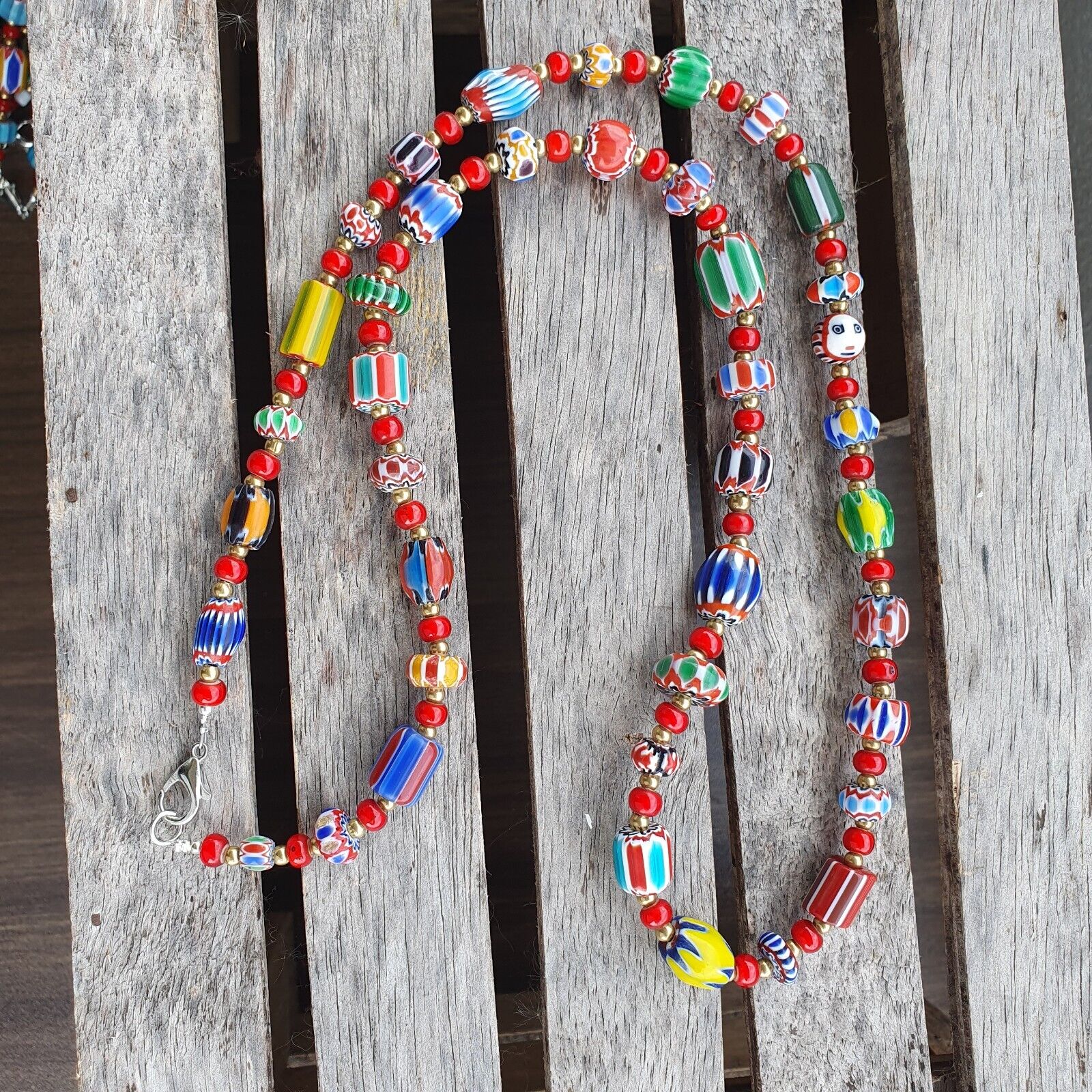 Colorful Chevron and White Heart Venetian Beads Glass Beads Necklace NCC-8