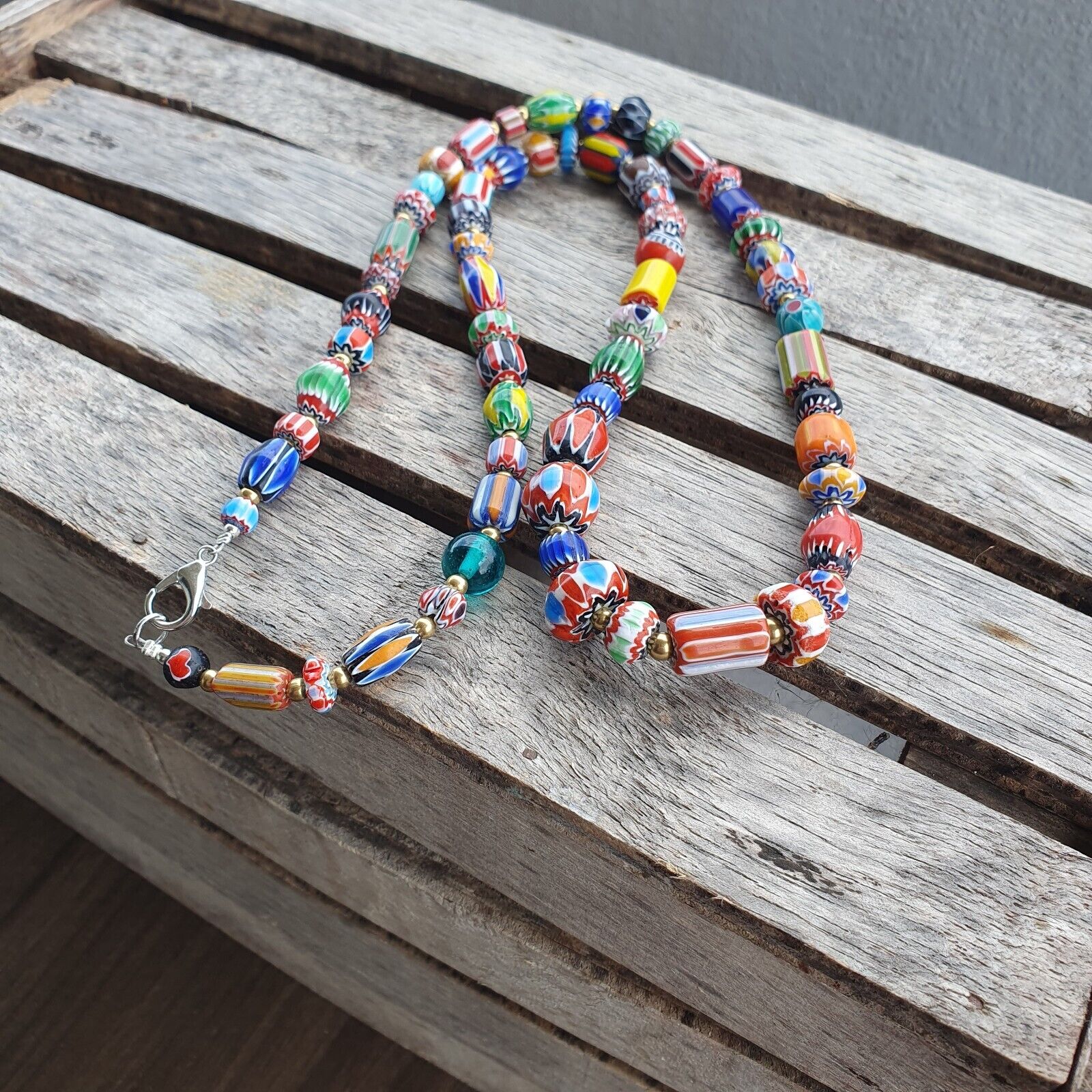 Colorful Chevron and White Heart Venetian Beads Glass Beads Necklace NCC-1