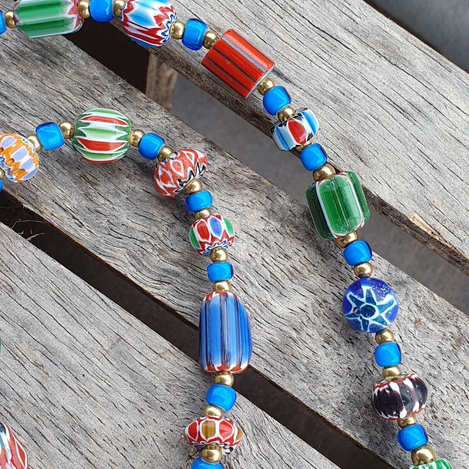 Colorful Chevron and White Heart Venetian Beads Glass Beads Necklace NCC-4
