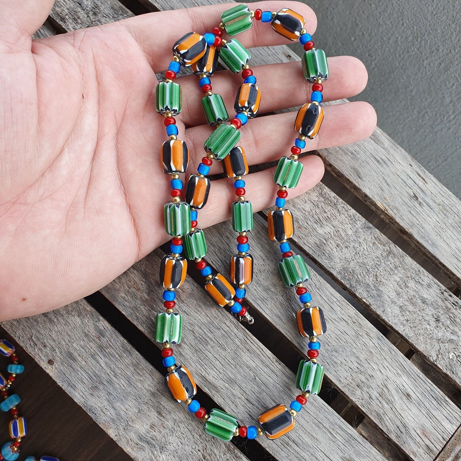 Colorful Chevron and White Heart Venetian Beads Glass Beads Necklace NCC-6