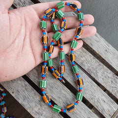 Colorful Chevron and White Heart Venetian Beads Glass Beads Necklace NCC-6