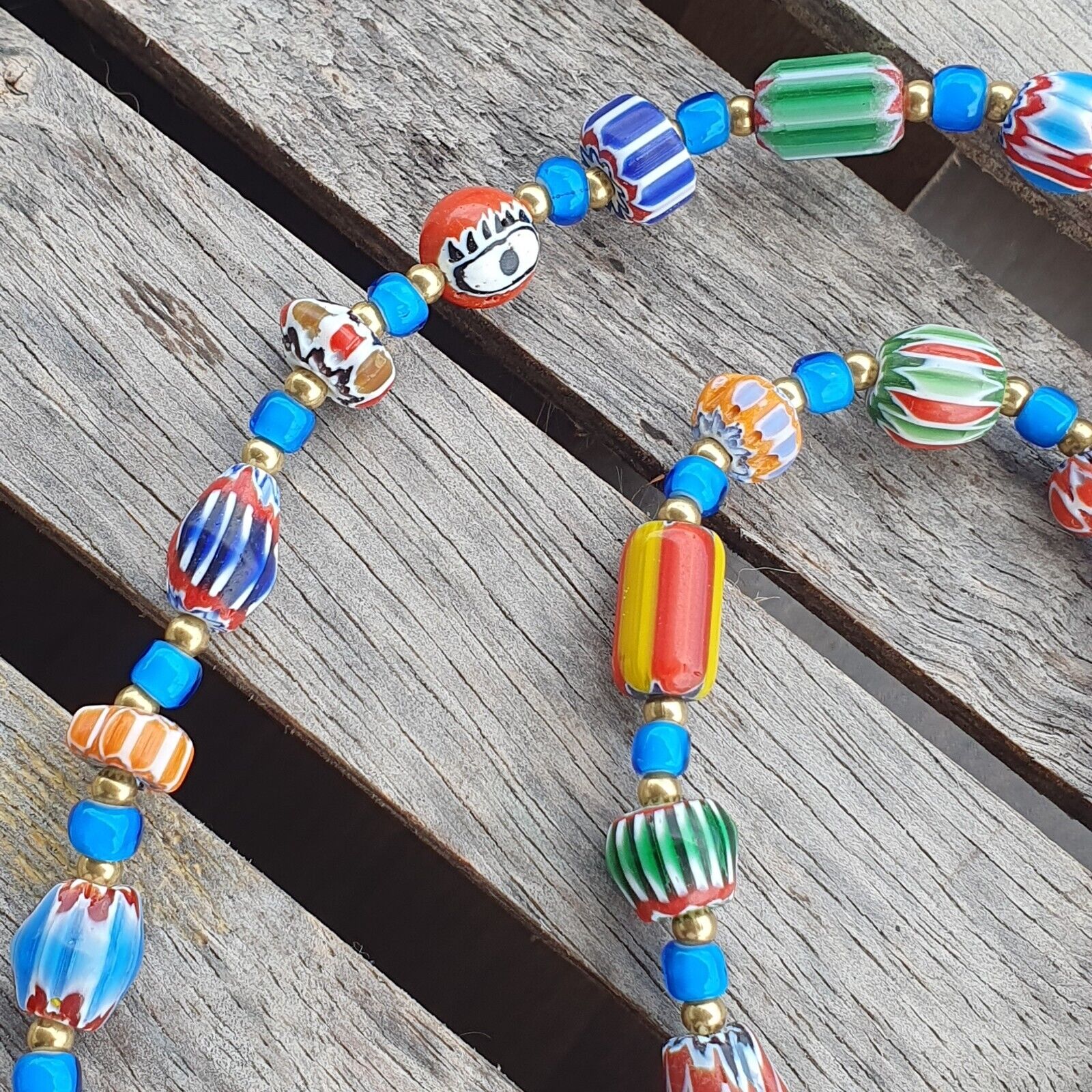 Colorful Chevron and White Heart Venetian Beads Glass Beads Necklace NCC-4
