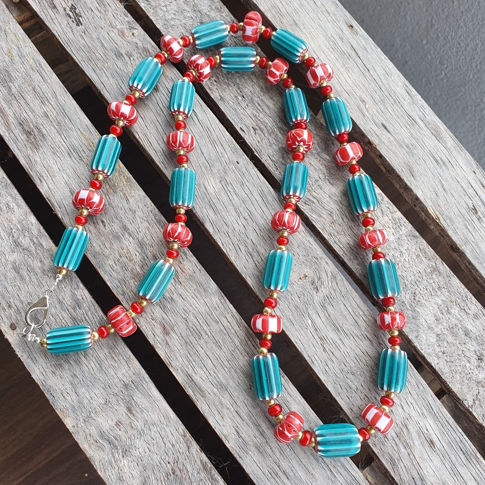 Colorful Chevron and White Heart Venetian Beads Glass Beads Necklace NCC-5