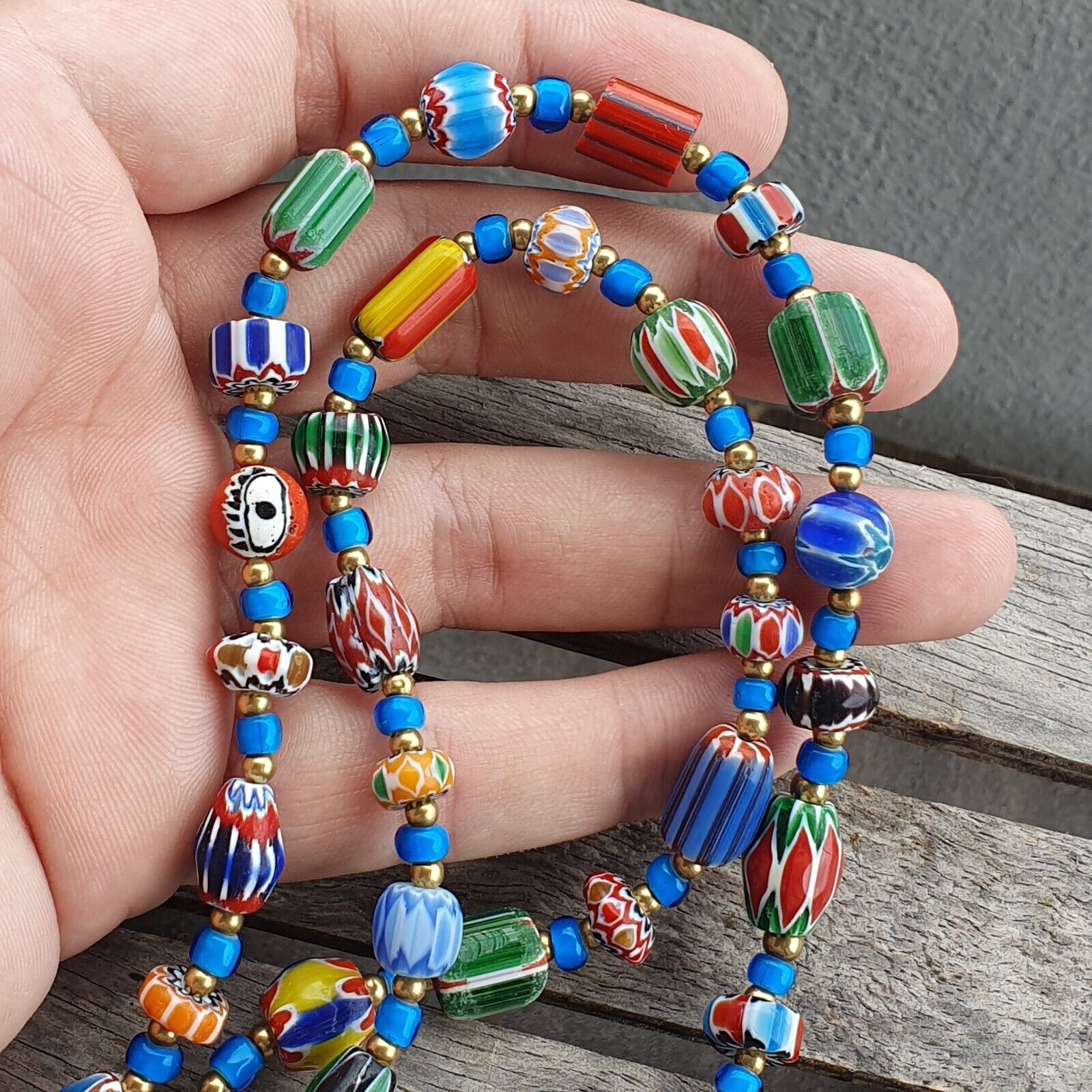 Colorful Chevron and White Heart Venetian Beads Glass Beads Necklace NCC-4
