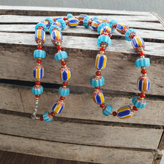 Colorful Chevron and White Heart Venetian Beads Glass Beads Necklace NCC-7