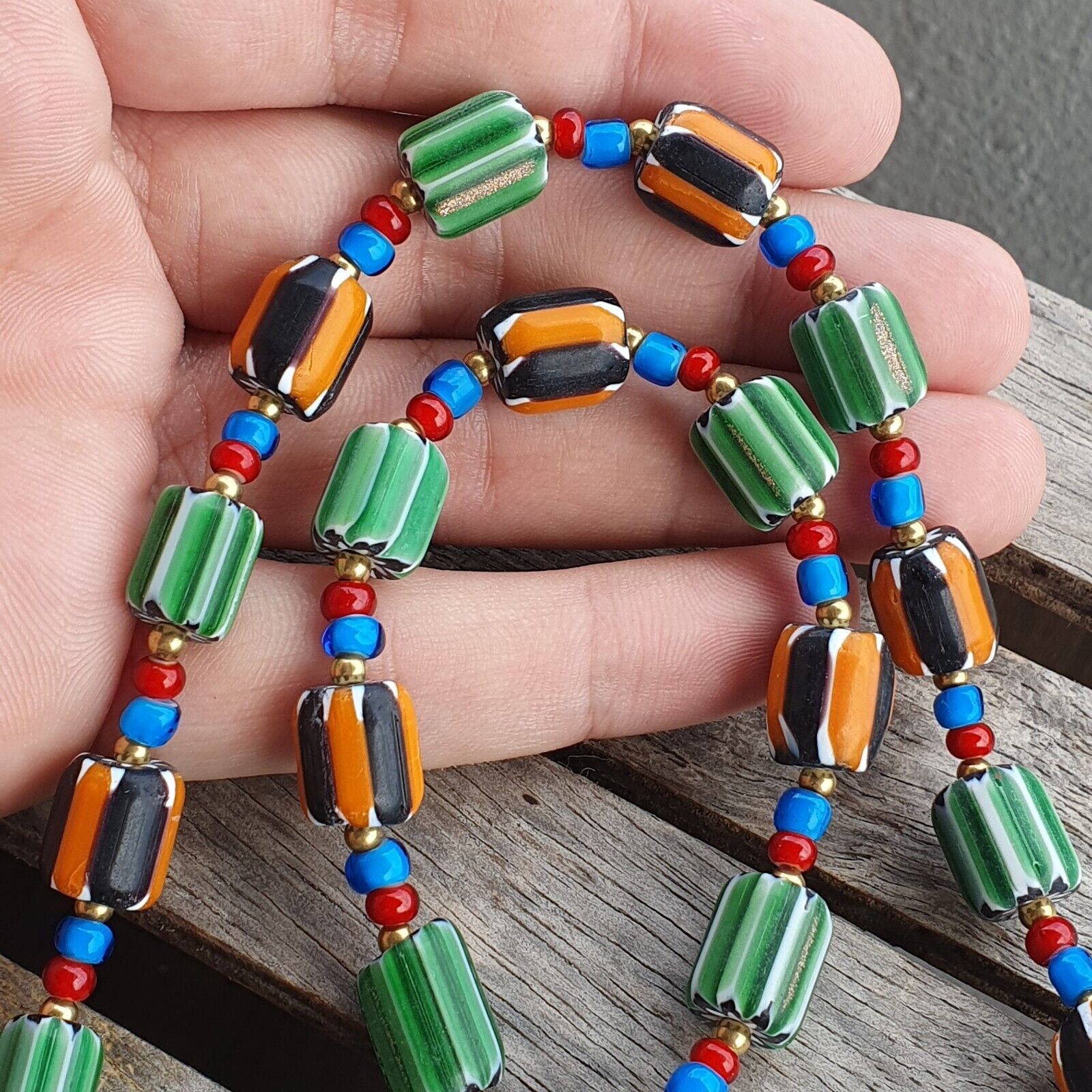 Colorful Chevron and White Heart Venetian Beads Glass Beads Necklace NCC-6