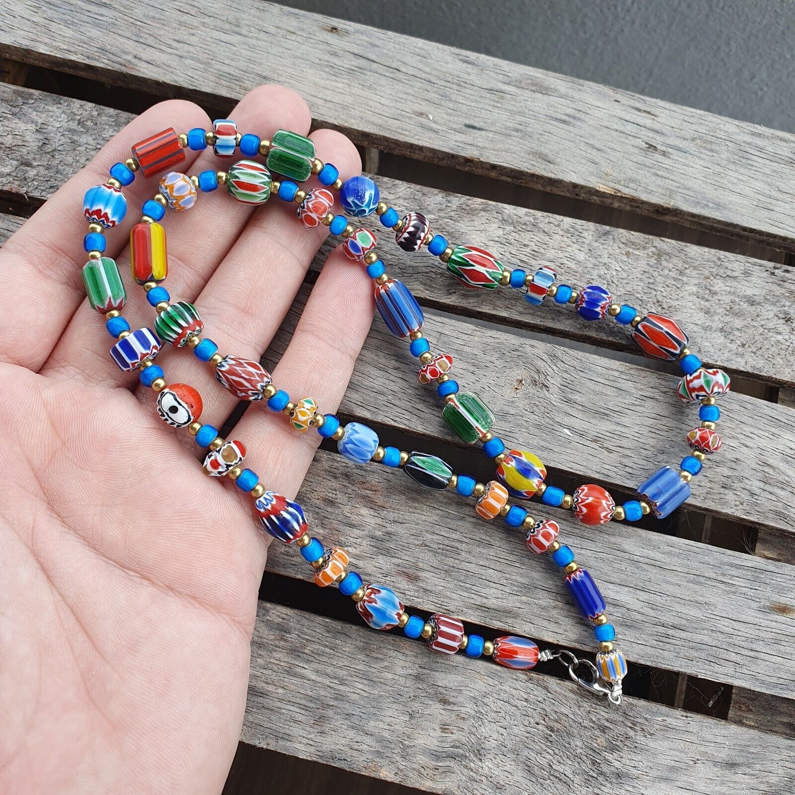 Colorful Chevron and White Heart Venetian Beads Glass Beads Necklace NCC-4