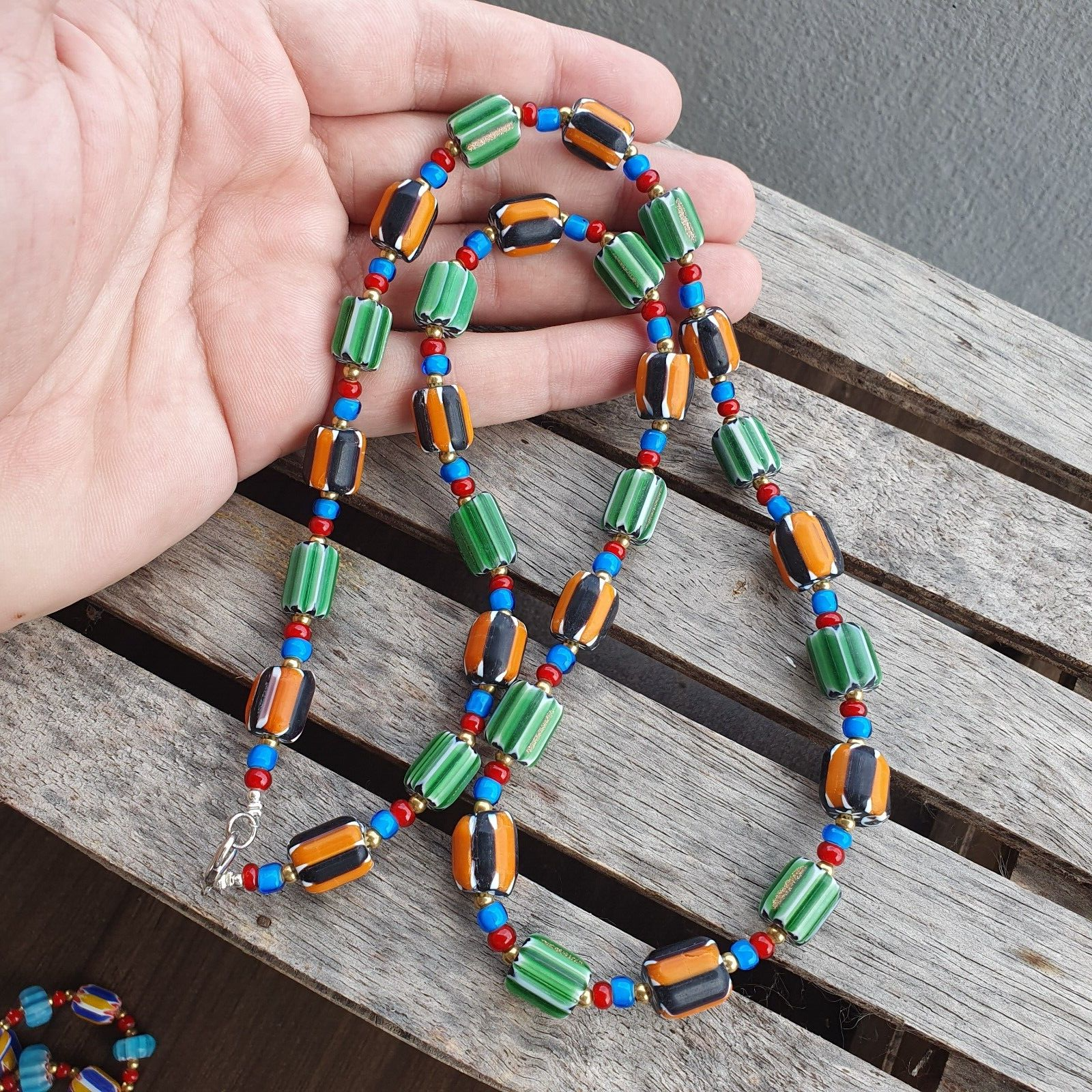 Colorful Chevron and White Heart Venetian Beads Glass Beads Necklace NCC-6