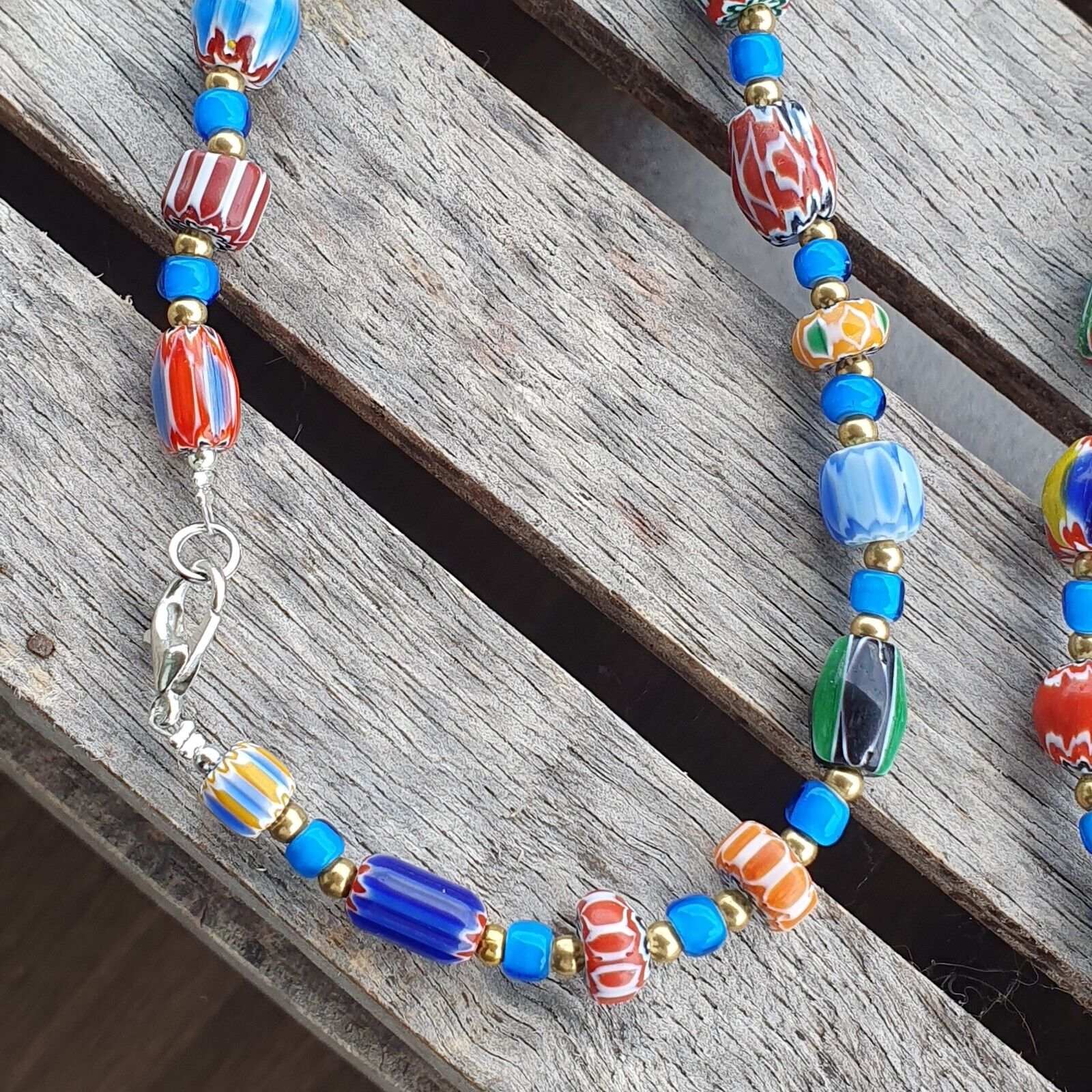 Colorful Chevron and White Heart Venetian Beads Glass Beads Necklace NCC-4