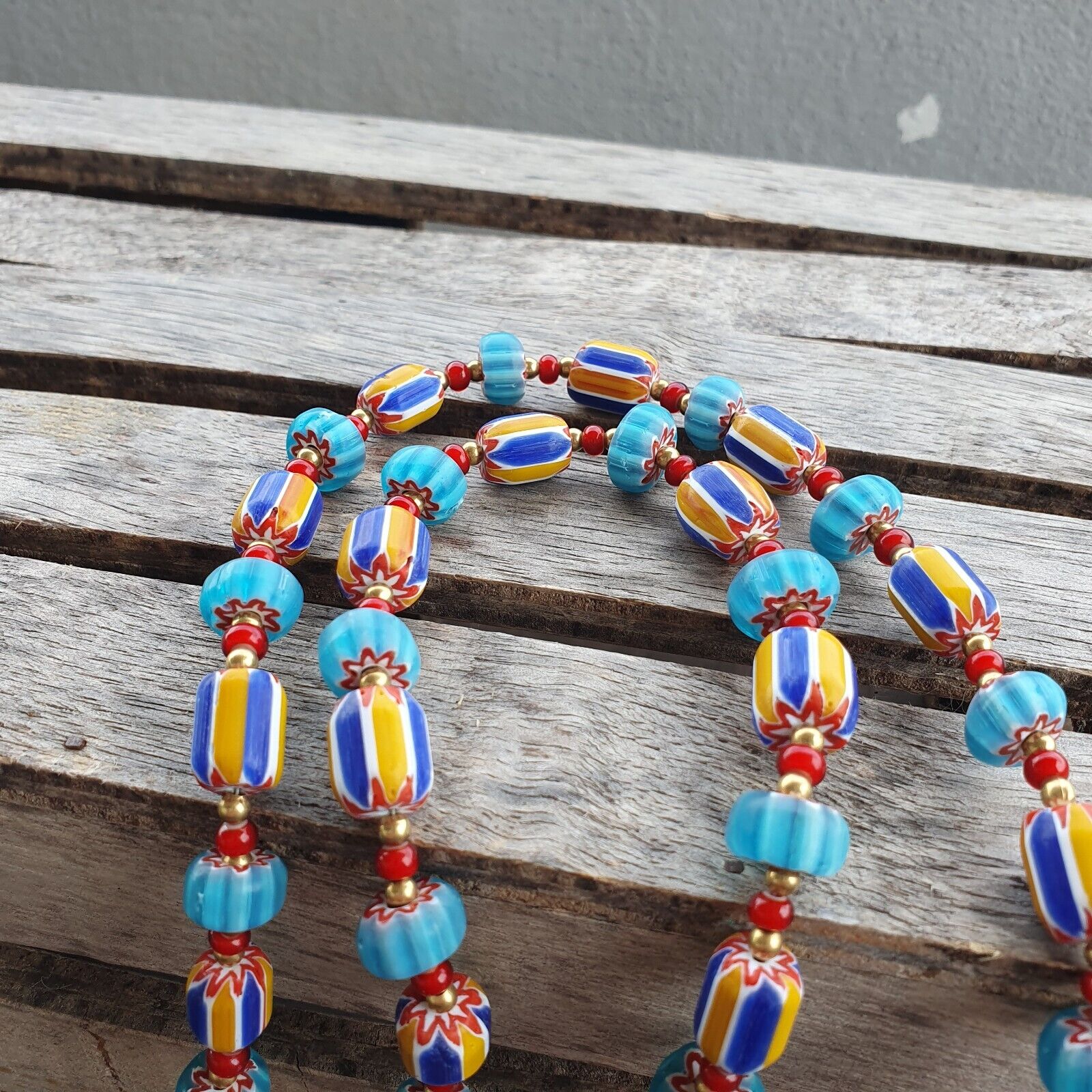 Colorful Chevron and White Heart Venetian Beads Glass Beads Necklace NCC-7