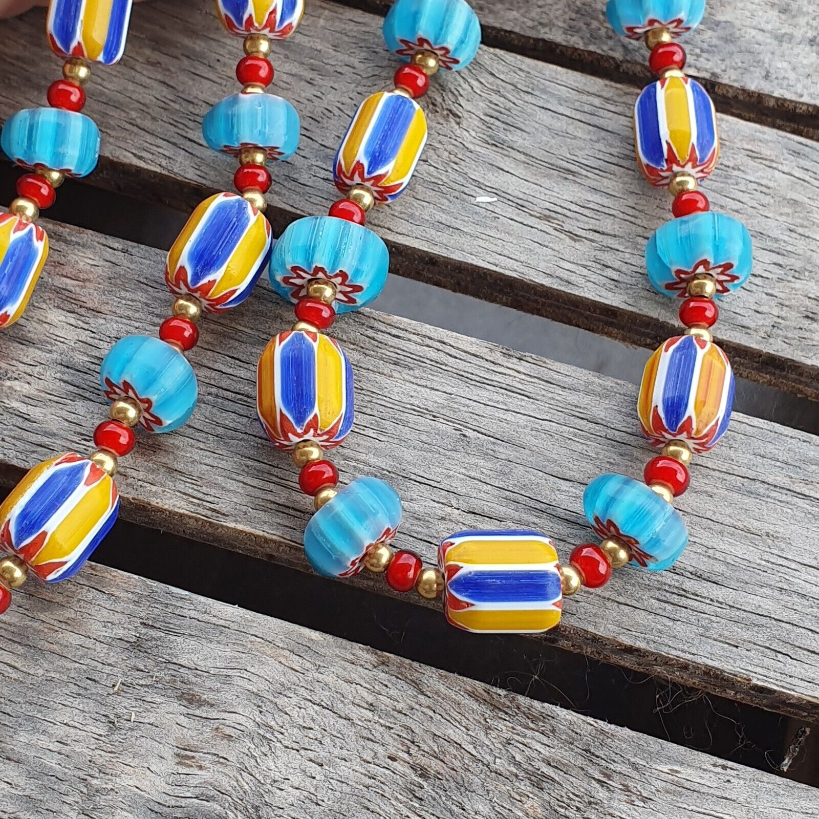 Colorful Chevron and White Heart Venetian Beads Glass Beads Necklace NCC-7