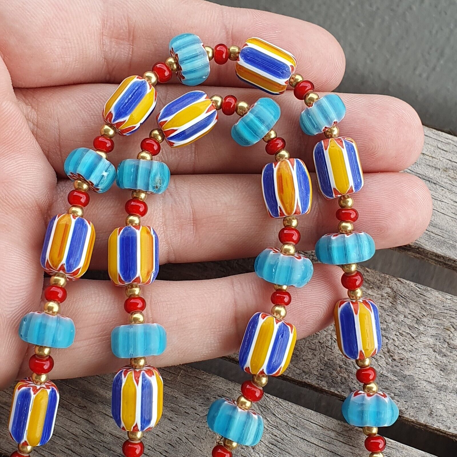 Colorful Chevron and White Heart Venetian Beads Glass Beads Necklace NCC-7