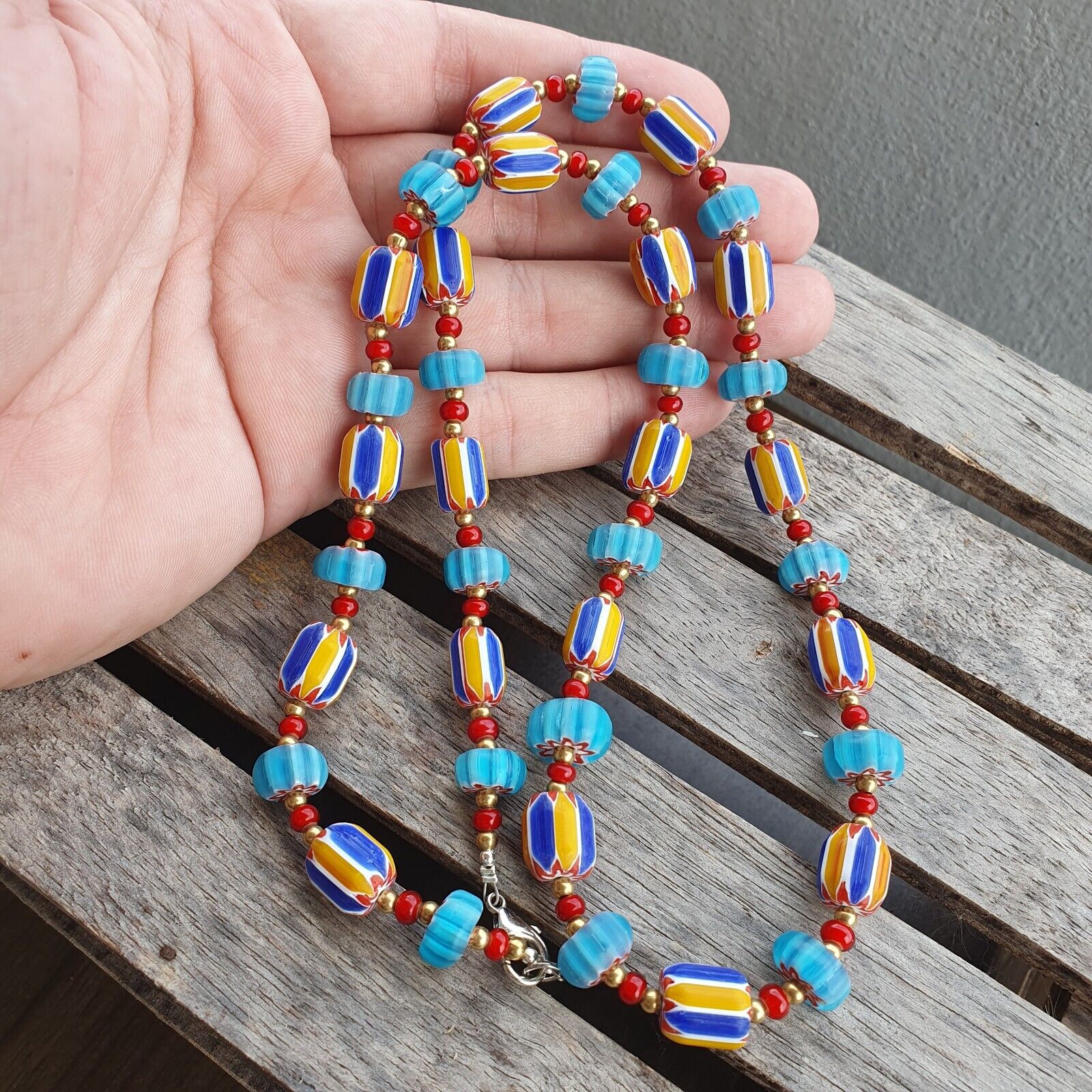 Colorful Chevron and White Heart Venetian Beads Glass Beads Necklace NCC-7