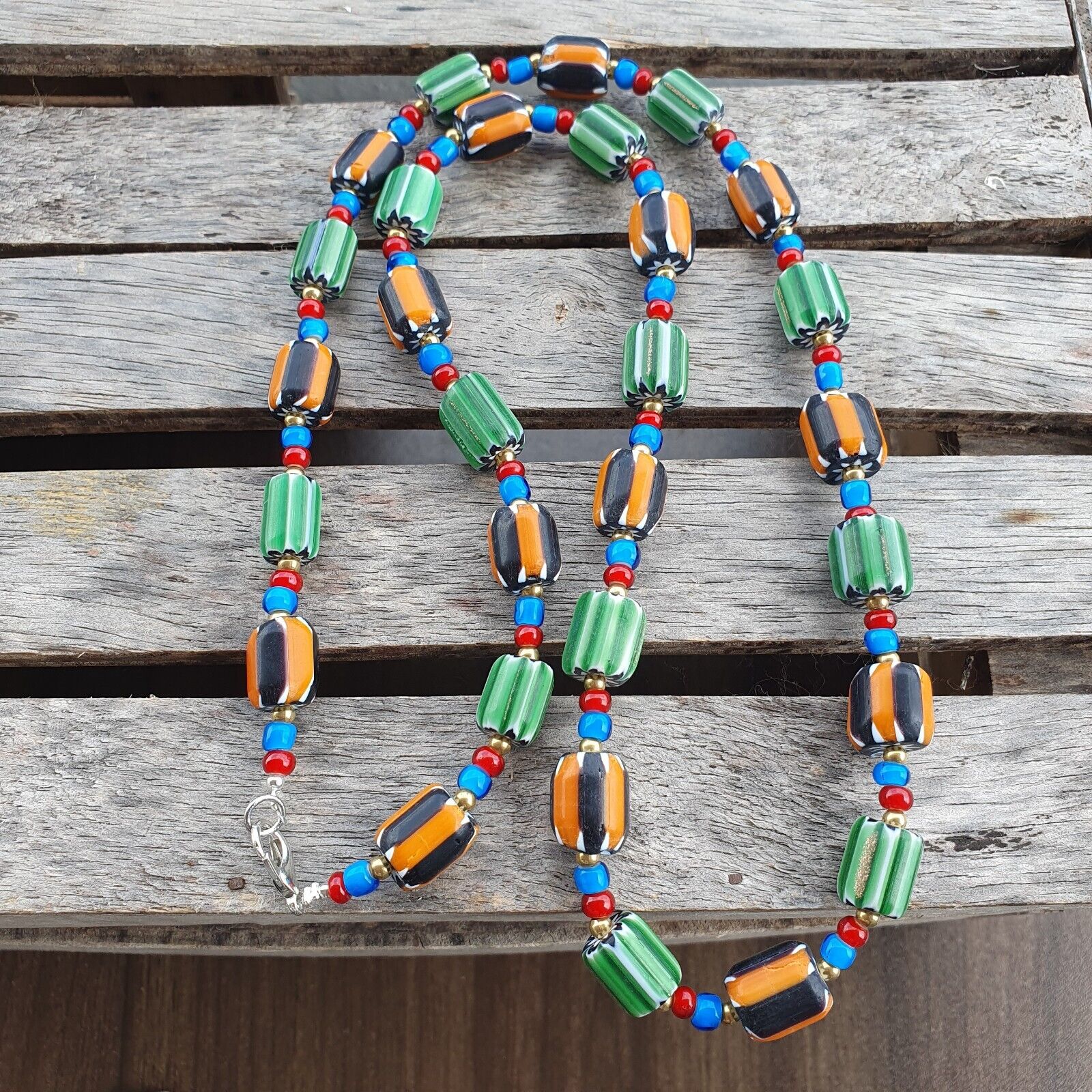 Colorful Chevron and White Heart Venetian Beads Glass Beads Necklace NCC-6