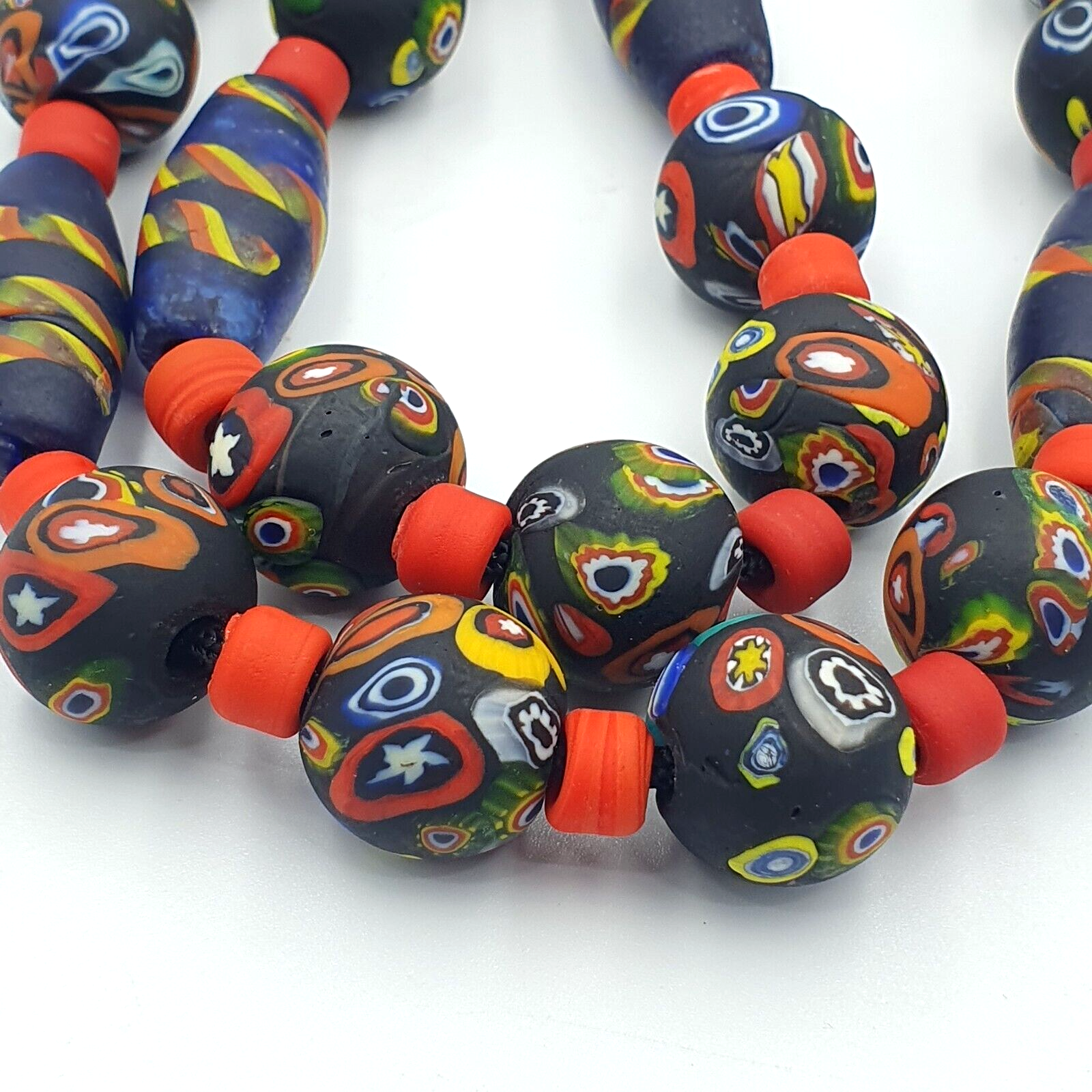 Vintage Roman Venetian Style Chevron Mosaic Glass Beads Necklace MX-29