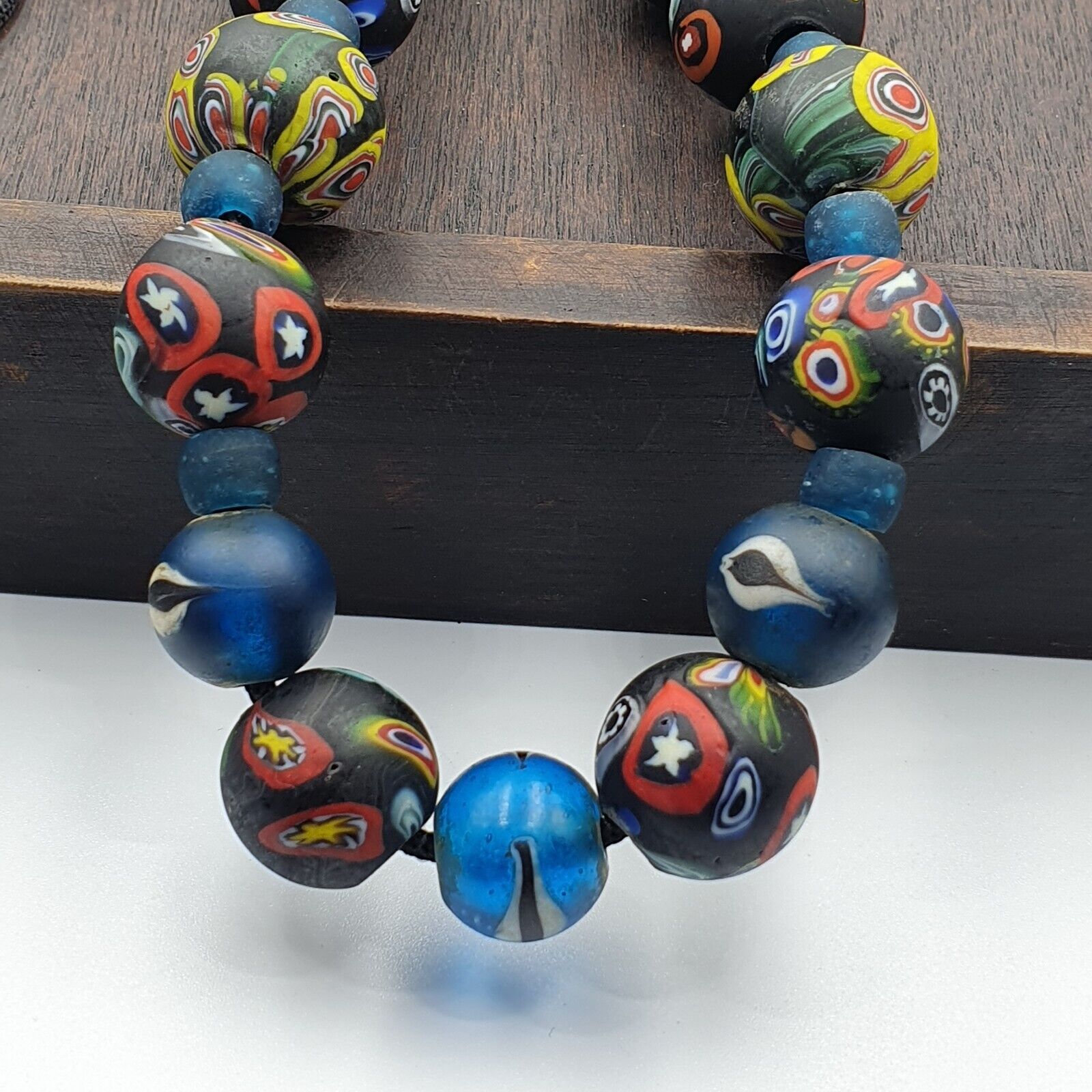 Vintage Roman Venetian Style Mosaic Glass Beads Necklace MX-27