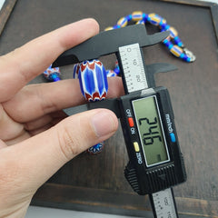 Vintage Venetian White heart With Blue Chevron Glass Beads Necklace. BG-12