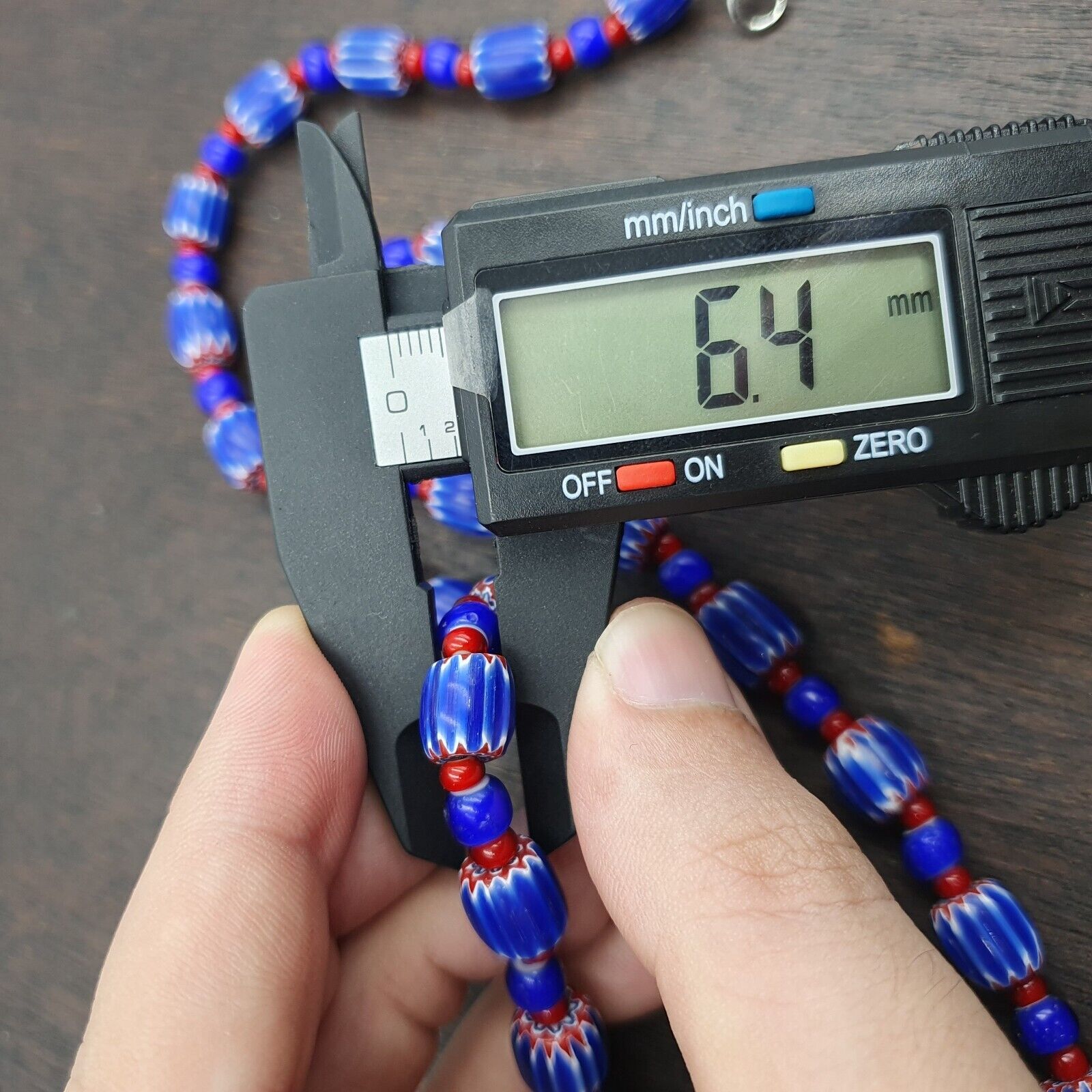 Vintage Venetian White heart With Blue Chevron Glass Beads Necklace. BG-14