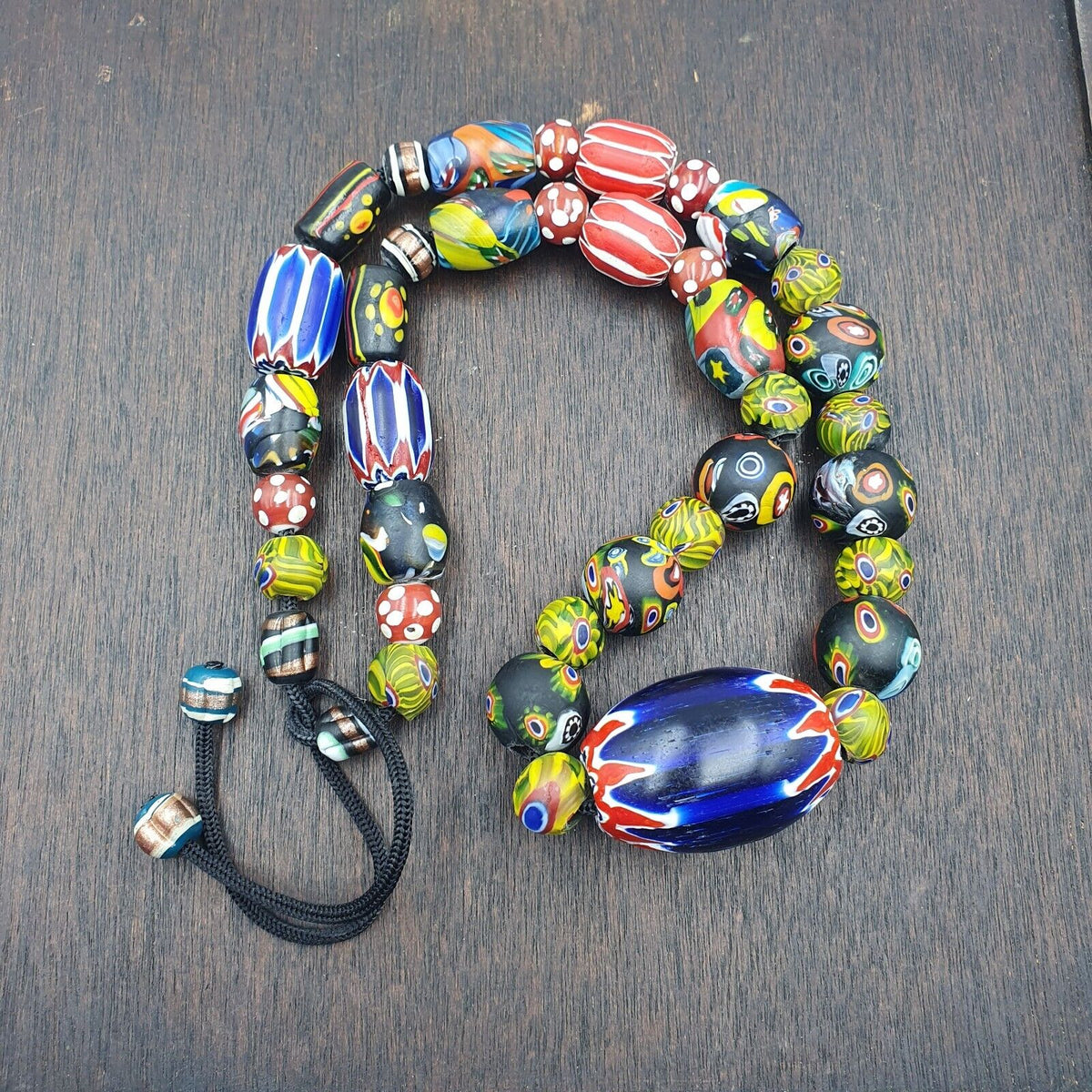 Vintage Roman Venetian Style Chevron Mosaic Glass Beads Necklace MX-28