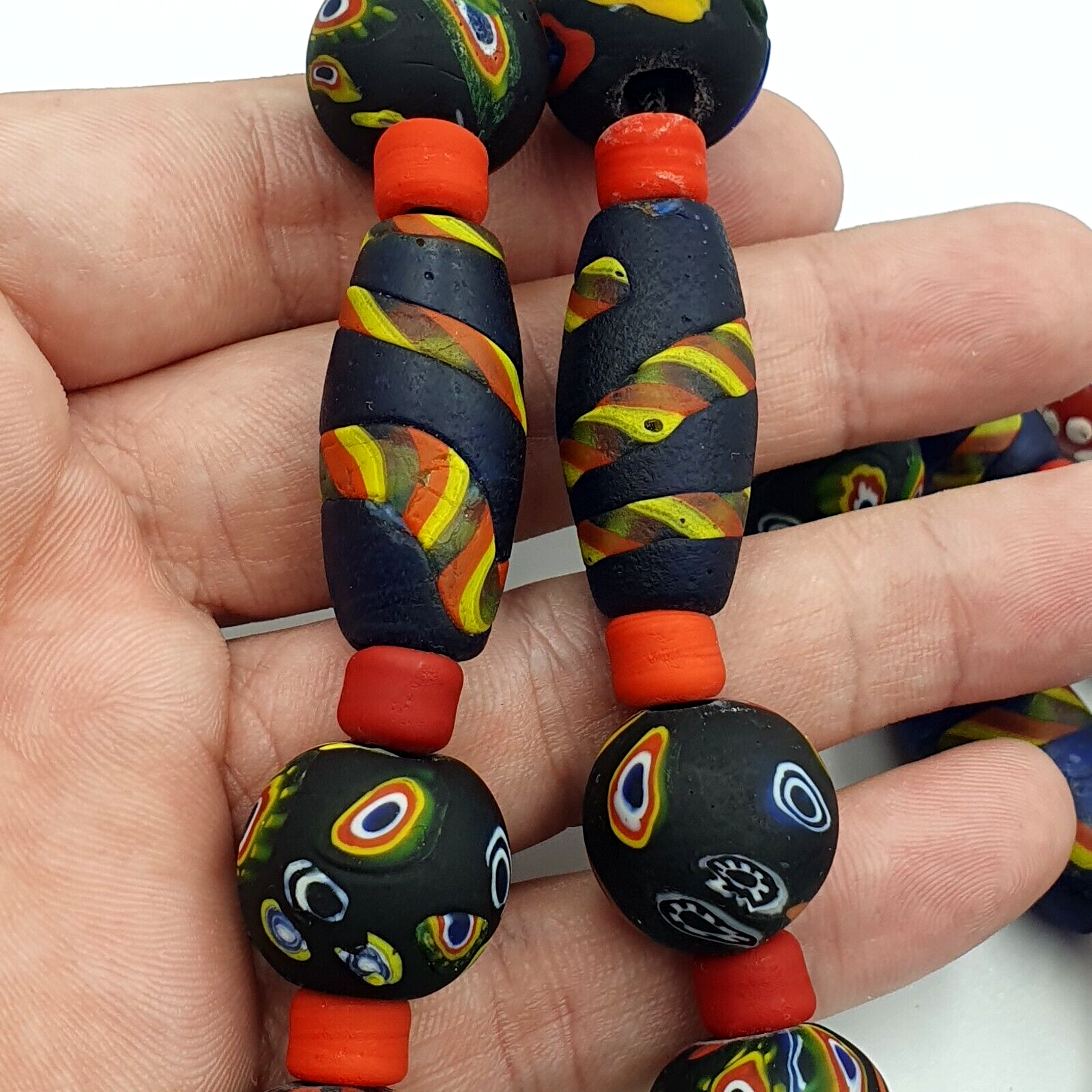 Vintage Roman Venetian Style Chevron Mosaic Glass Beads Necklace MX-29